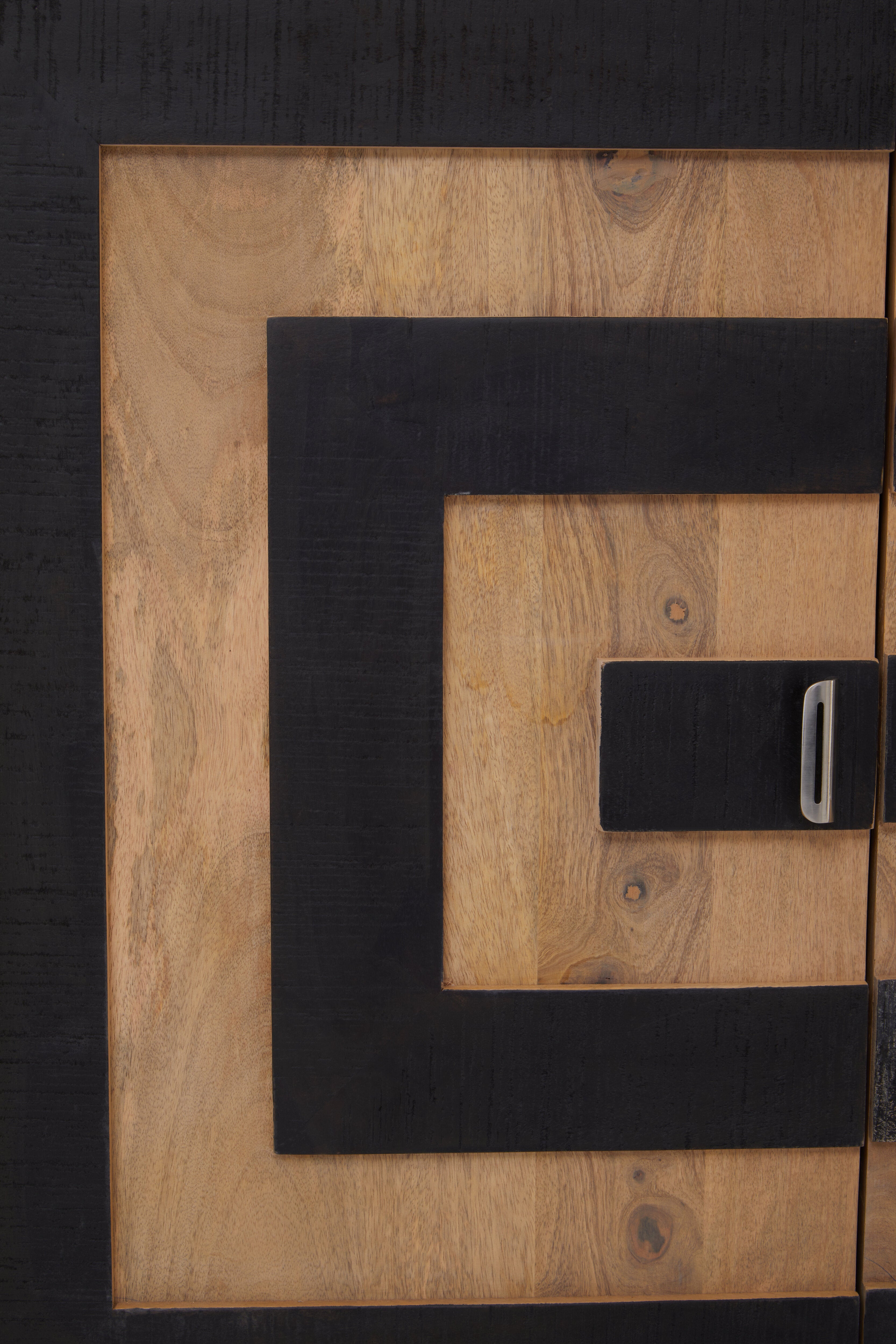 Celcola Natural & Black Mango Wood Geometric Sideboard