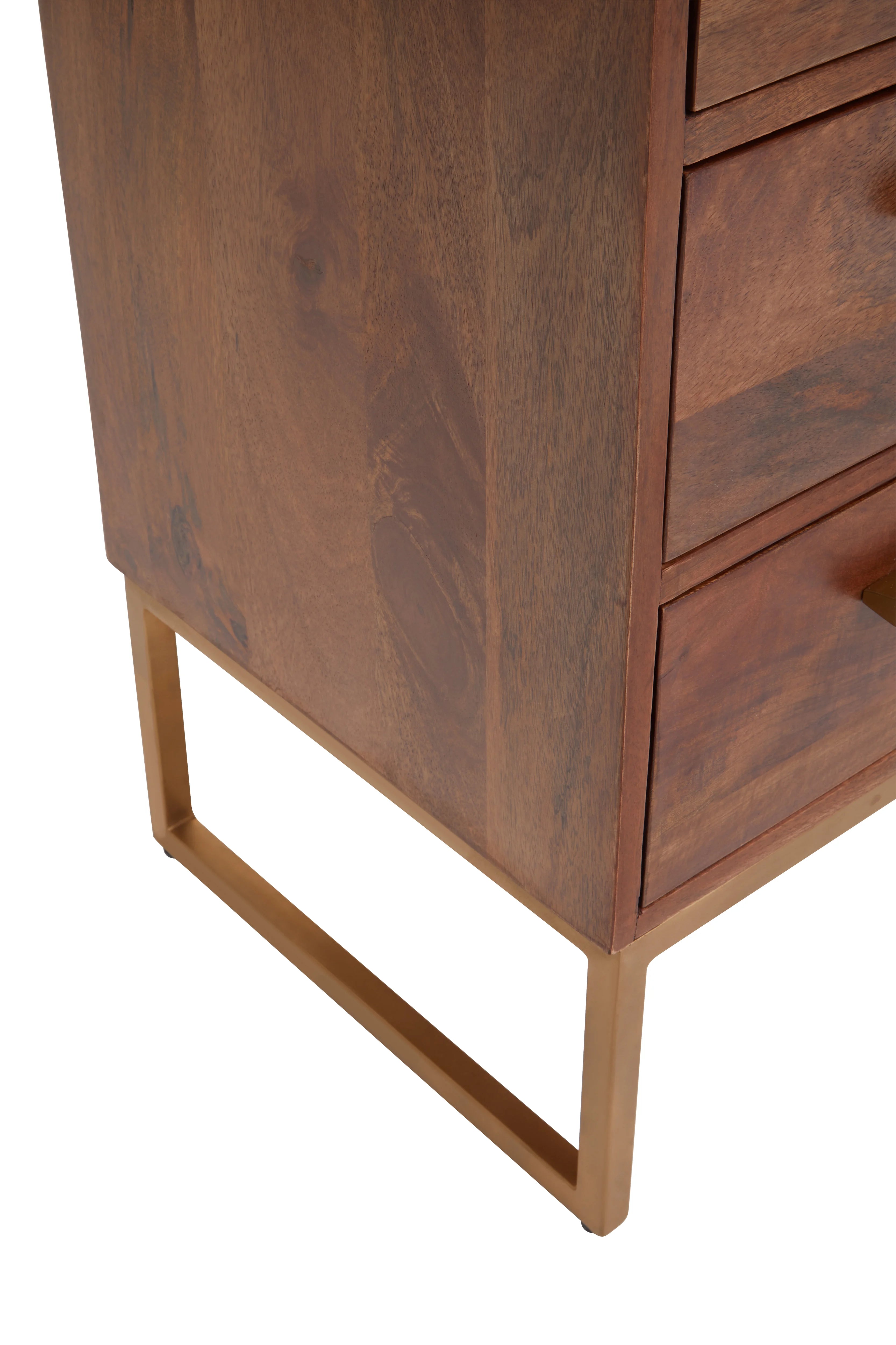 Eddi Herringbone Brown Mango Wood & Gold Sideboard | Small