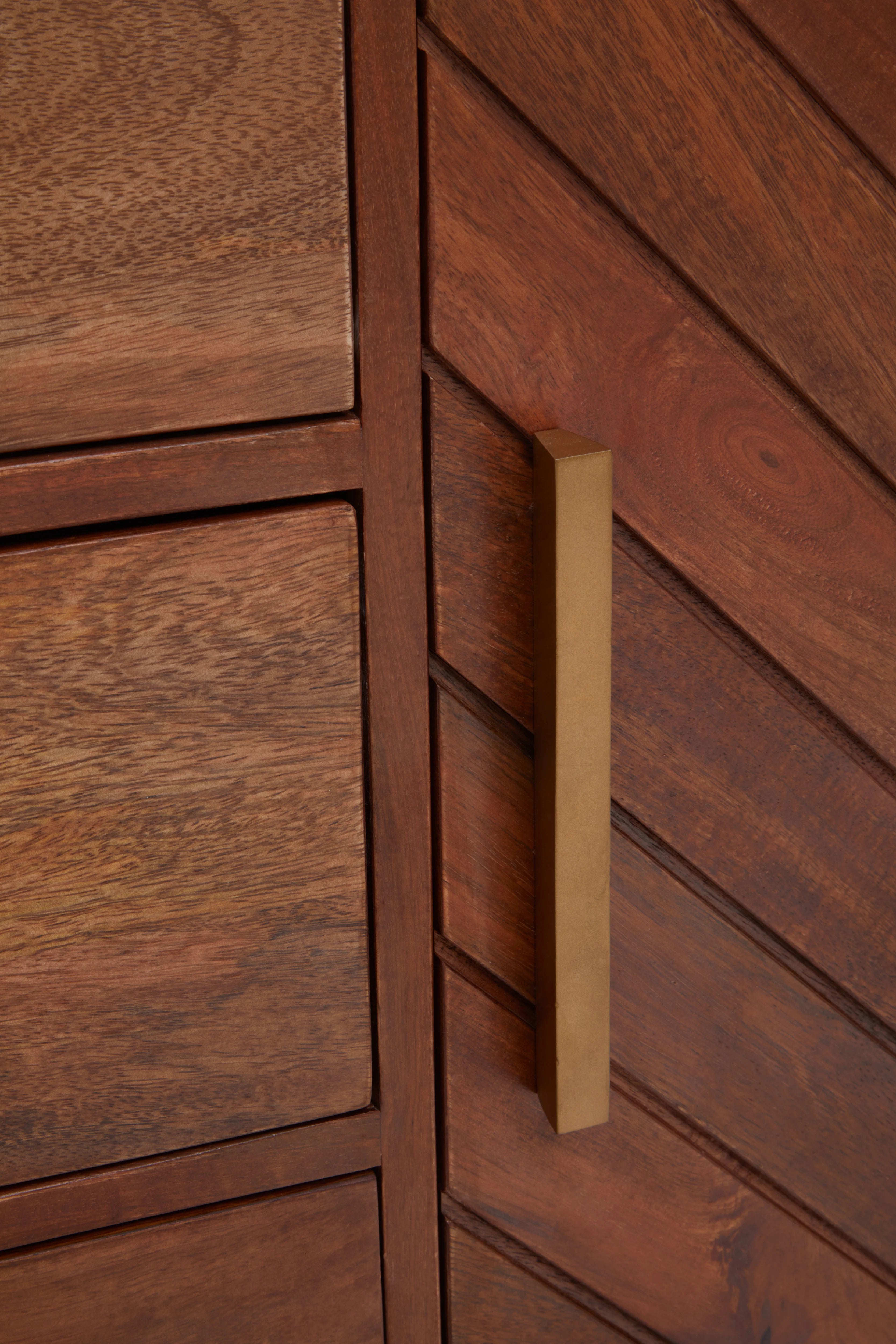Eddi Herringbone Brown Mango Wood & Gold Sideboard | Small