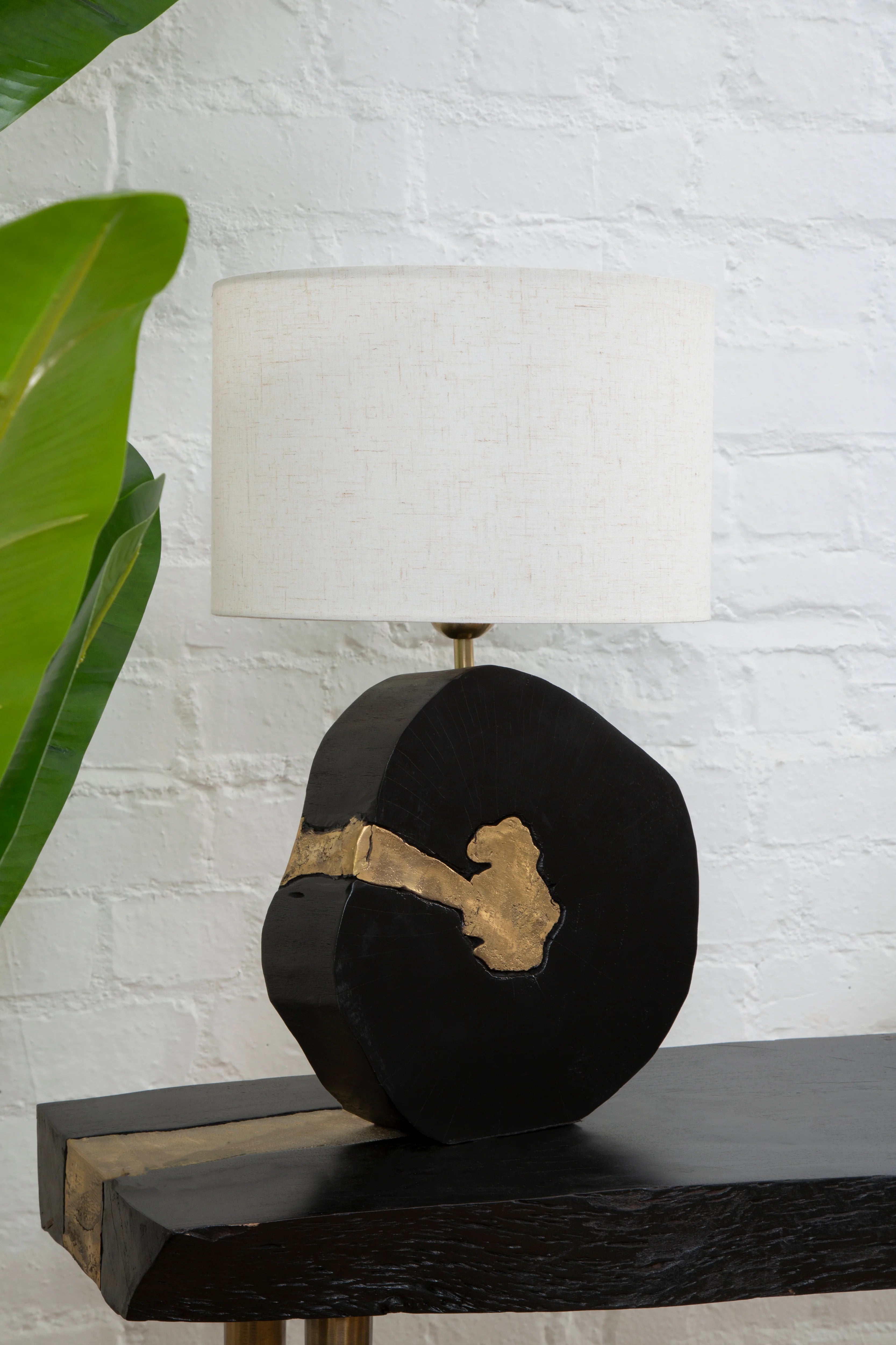 Mojo Black Acacia Wood & Gold Table Lamp