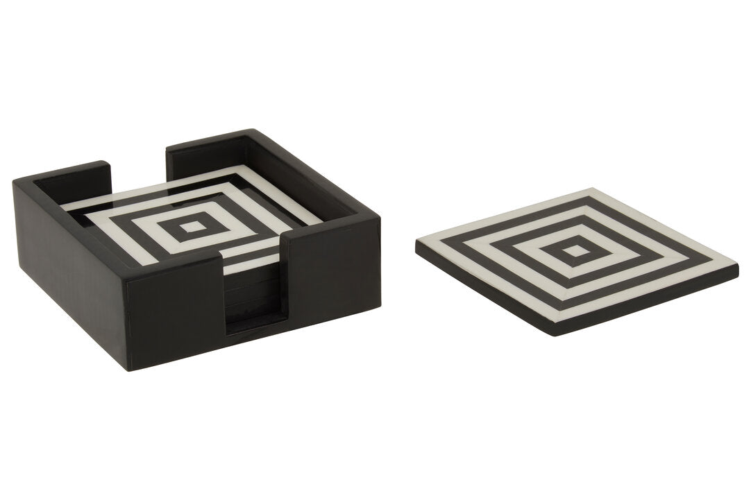 Marbs Set of 4 Black & White Stripe Coasters with Holder