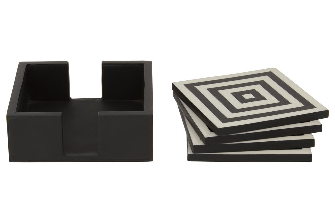 Marbs Set of 4 Black & White Stripe Coasters with Holder