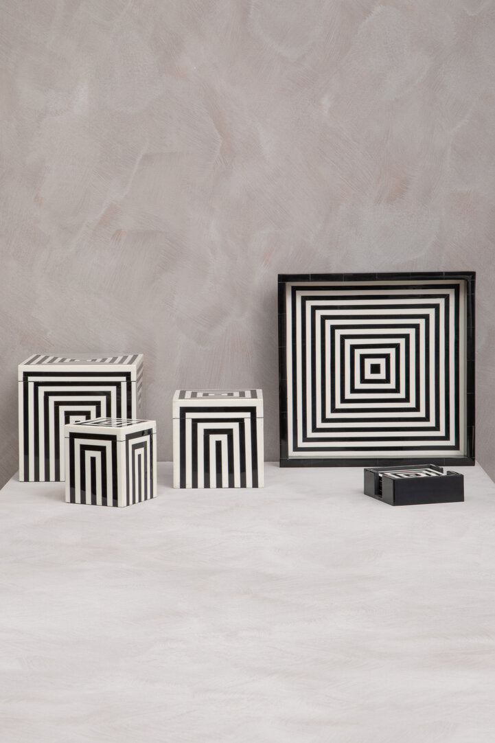 Marbs Set of 4 Black & White Stripe Coasters with Holder