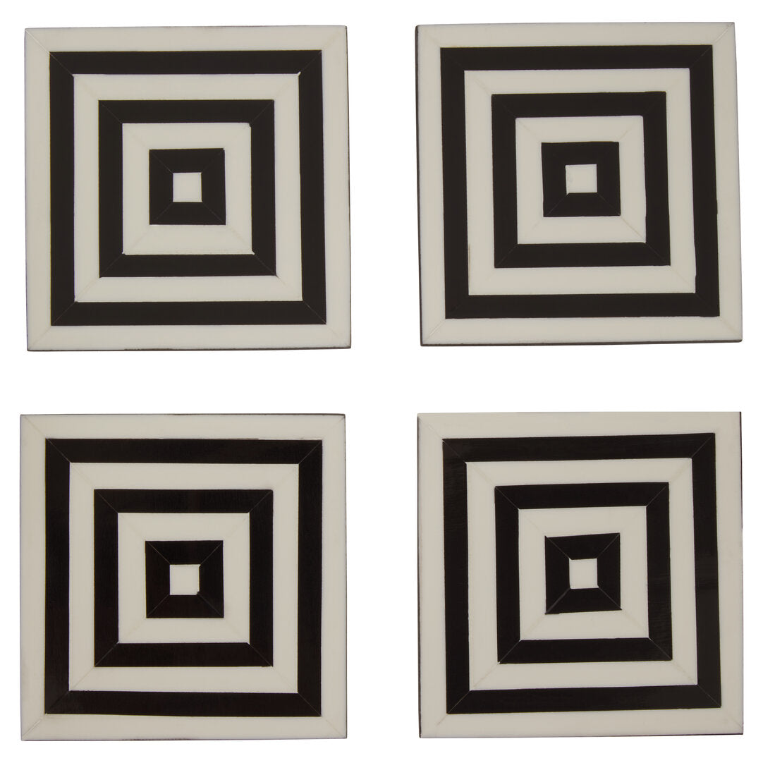 Marbs Set of 4 Black & White Stripe Coasters with Holder