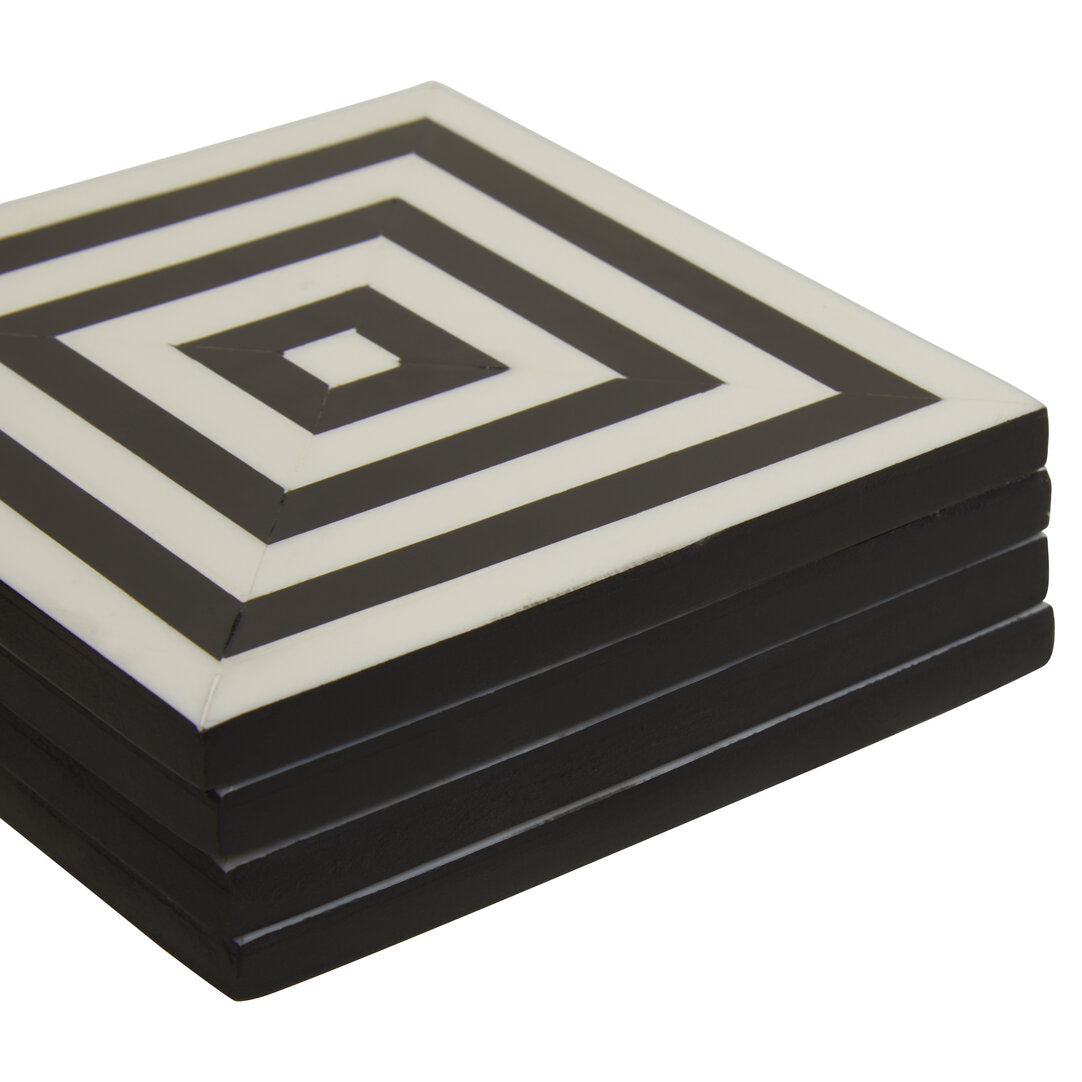Marbs Set of 4 Black & White Stripe Coasters with Holder