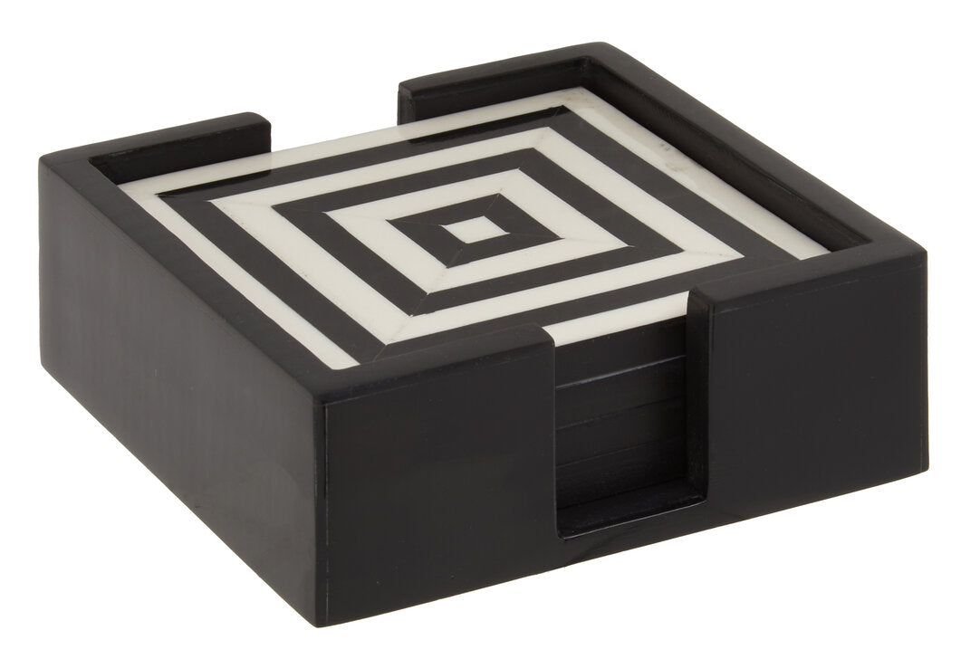 Marbs Set of 4 Black & White Stripe Coasters with Holder
