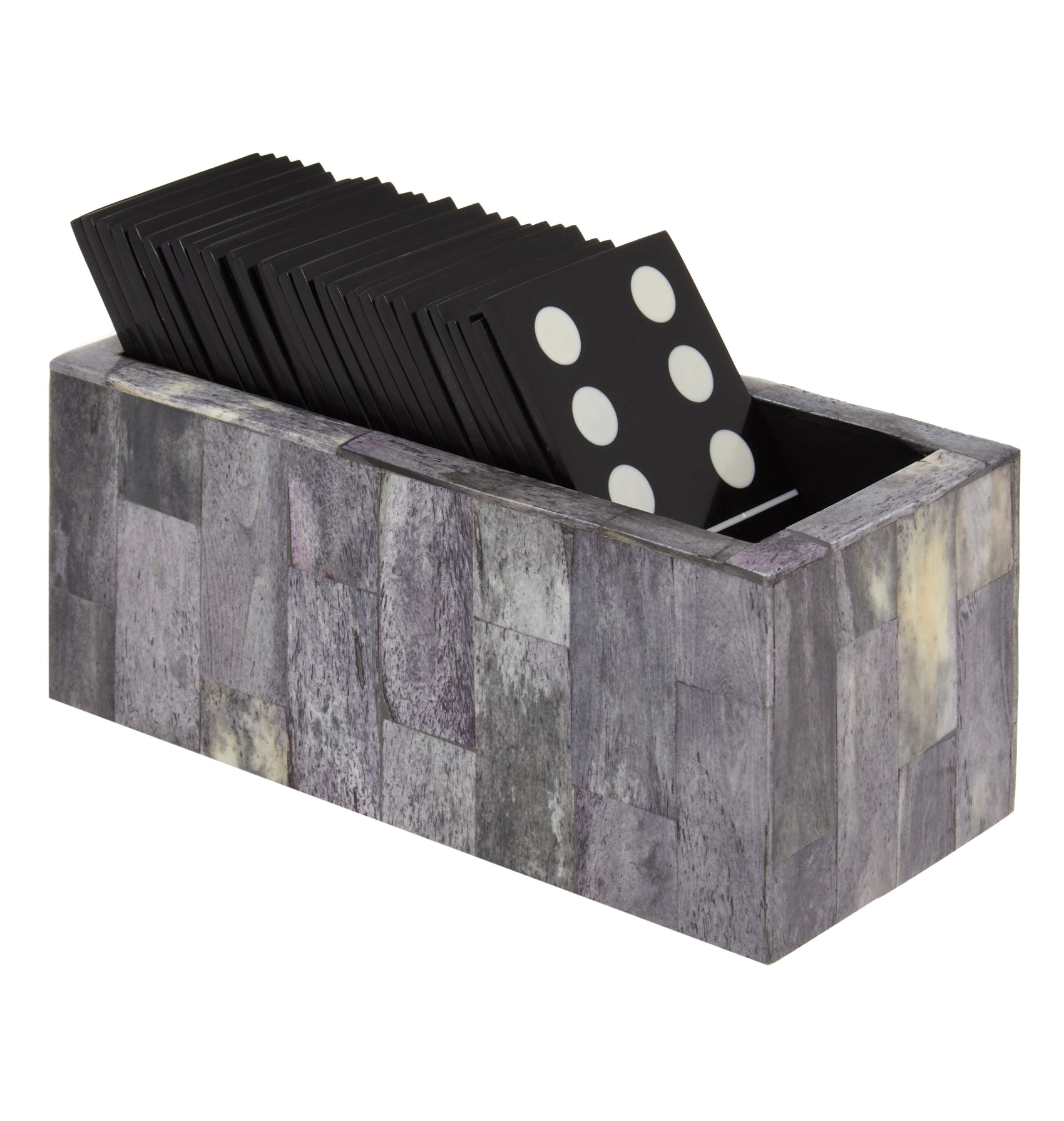 Terrence Games Grey Bone Domino Set with Black Dominoes