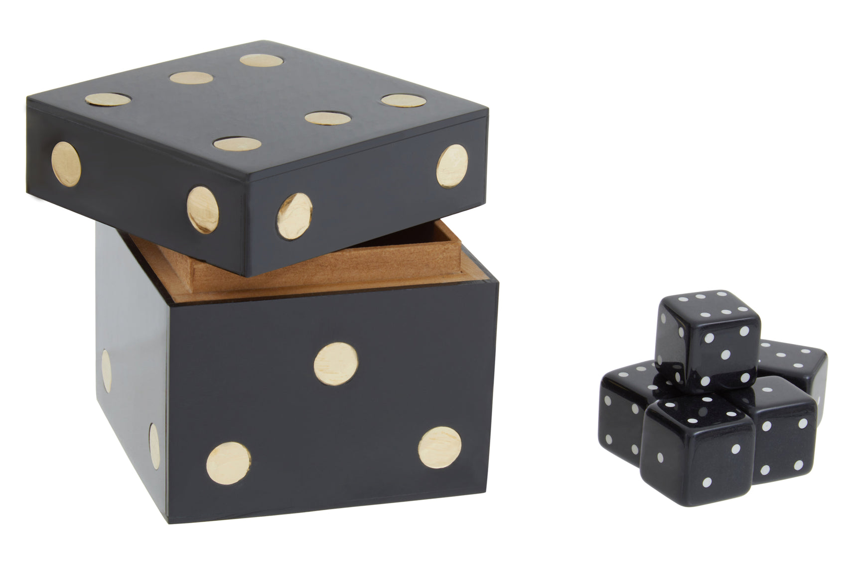 Terrence Games Black & Gold Dice Box with 5 Black Dice