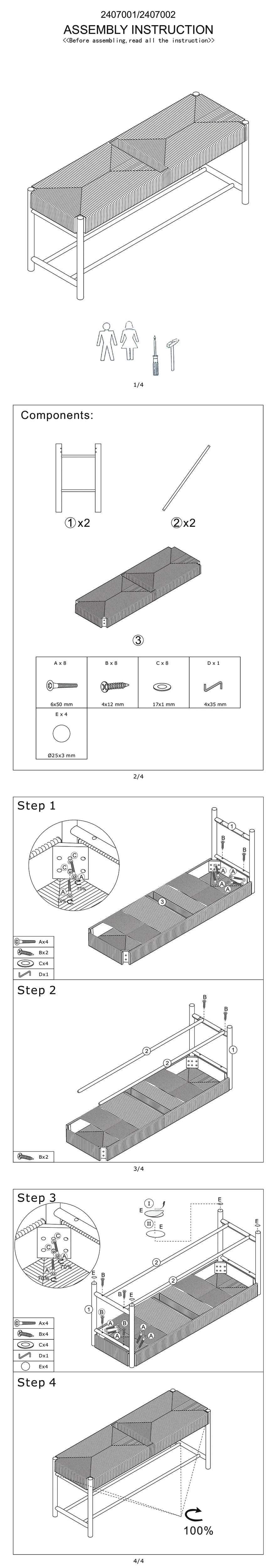 Cleets Natural Wood & Woven Rope Bench | Large