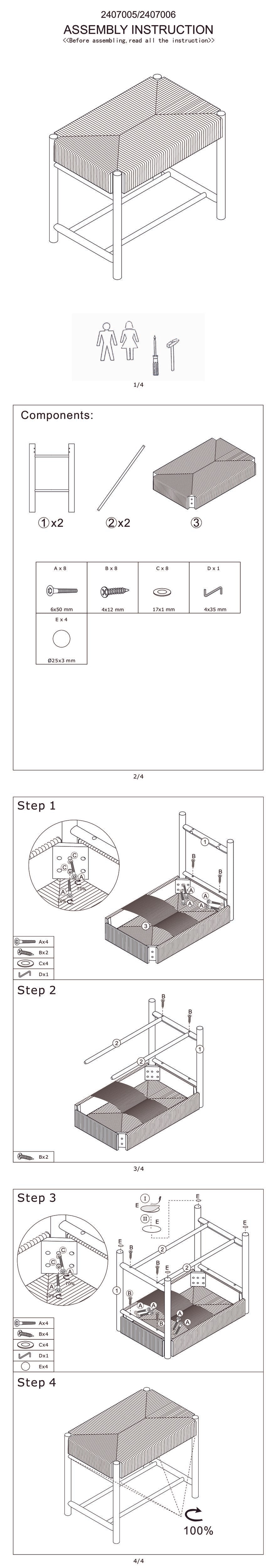 Cleets Black Wood & Woven Rope Bench | Small
