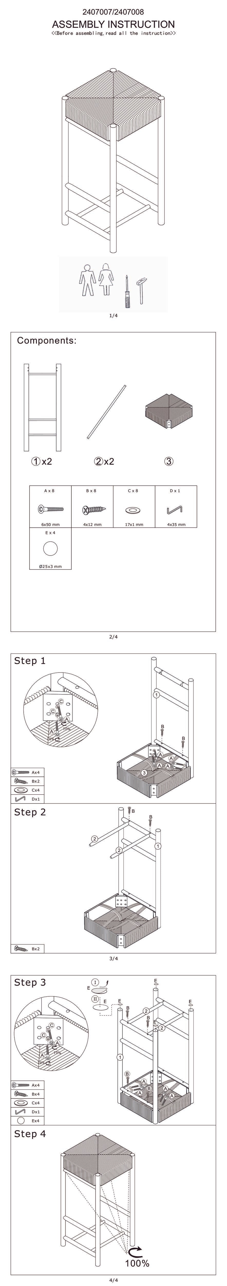 Cleets Natural Wood & Woven Rope Bar Stool