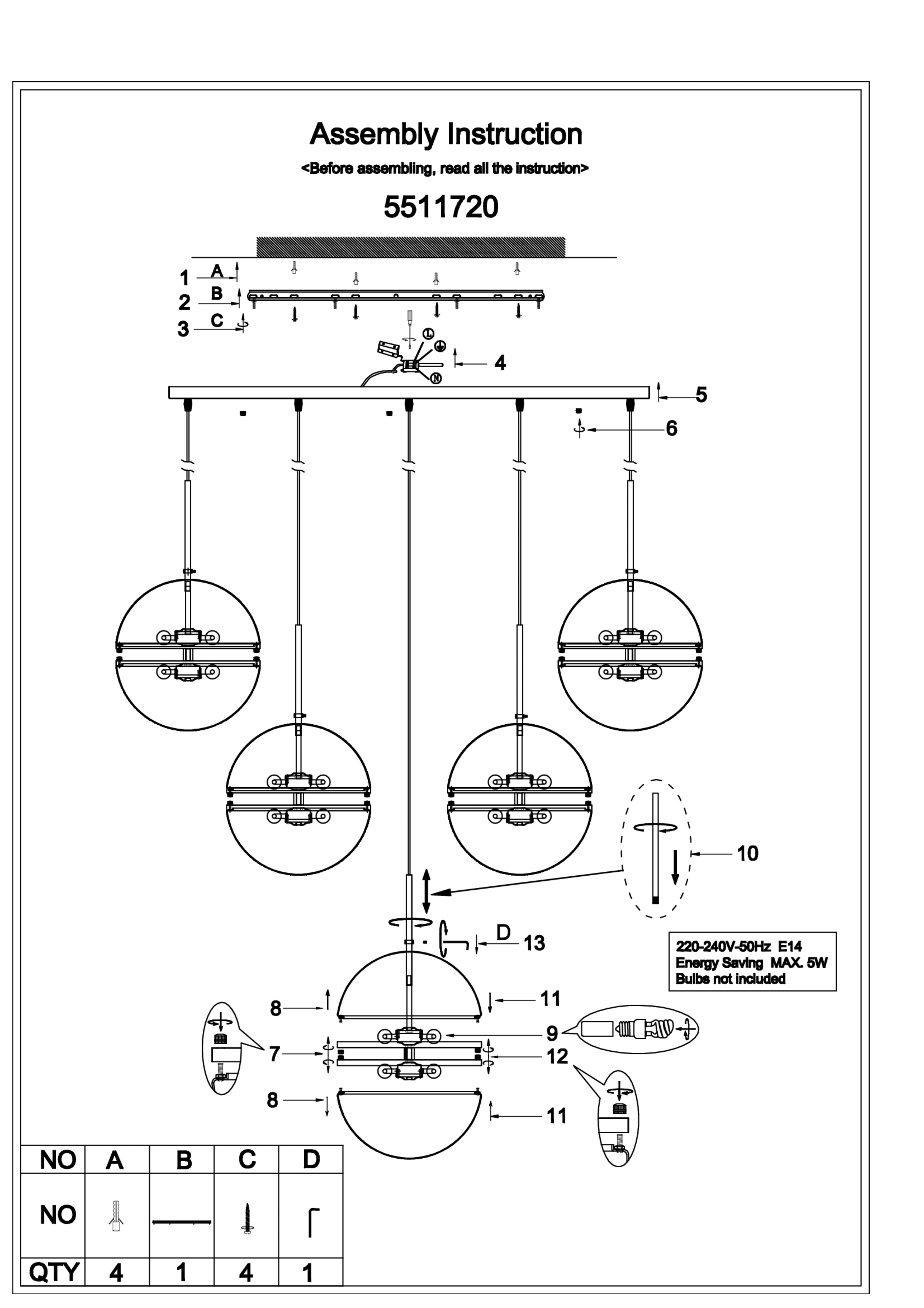 Abira Five Ball Matte Black Pendant Light
