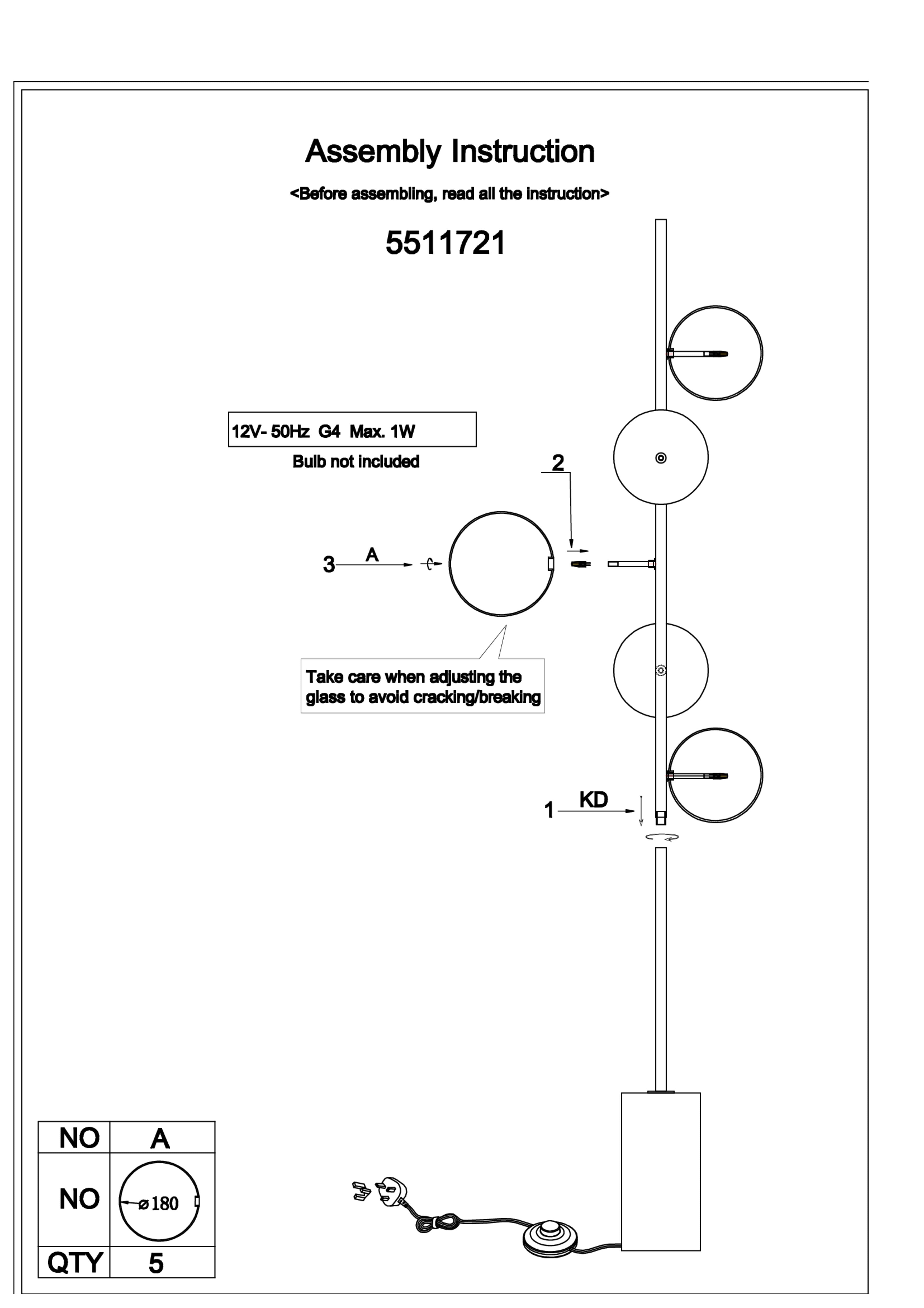 Abira Five Bulb Black Marble Base Floor Lamp