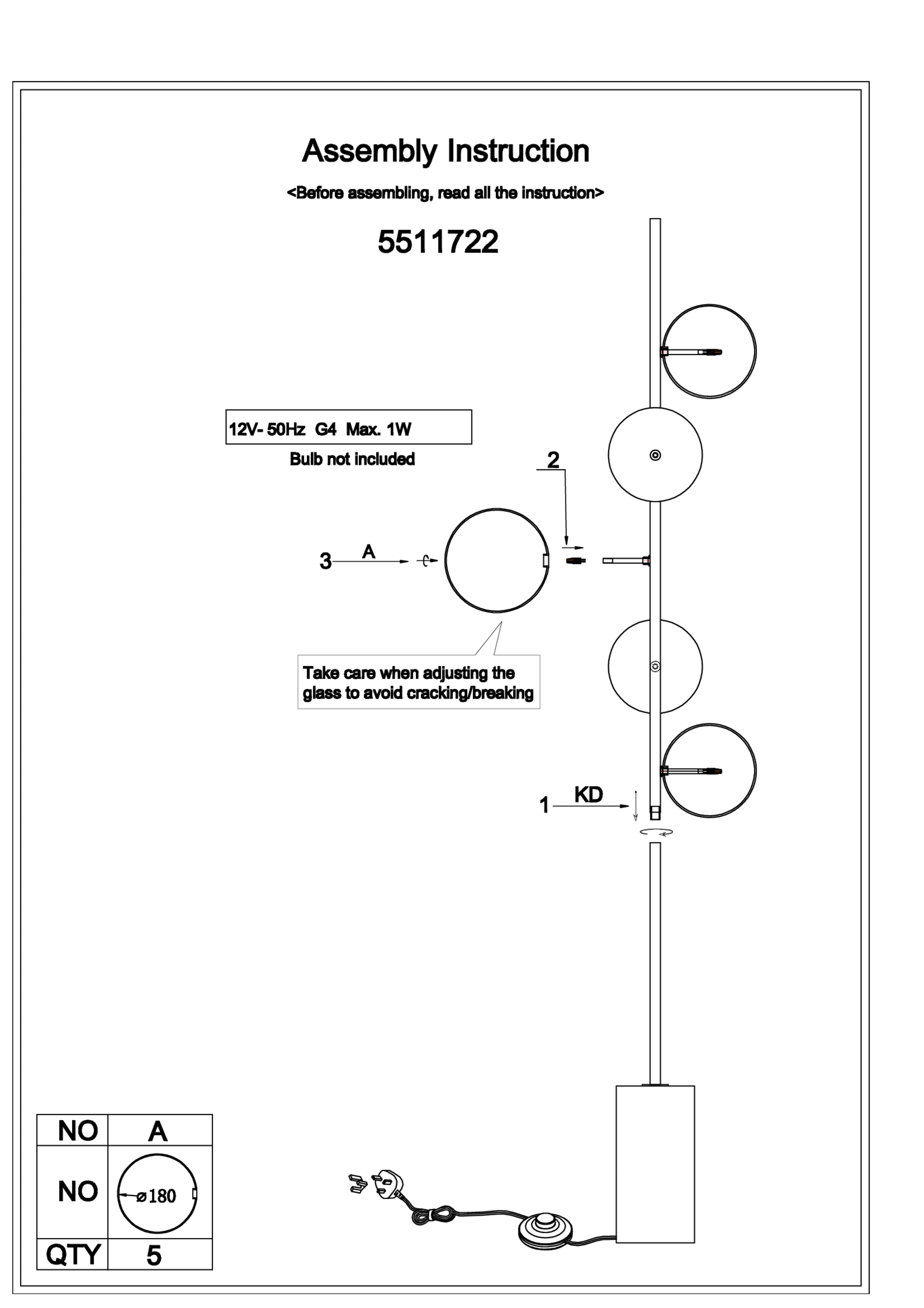 Abira Five Bulb White Marble Base Floor Lamp