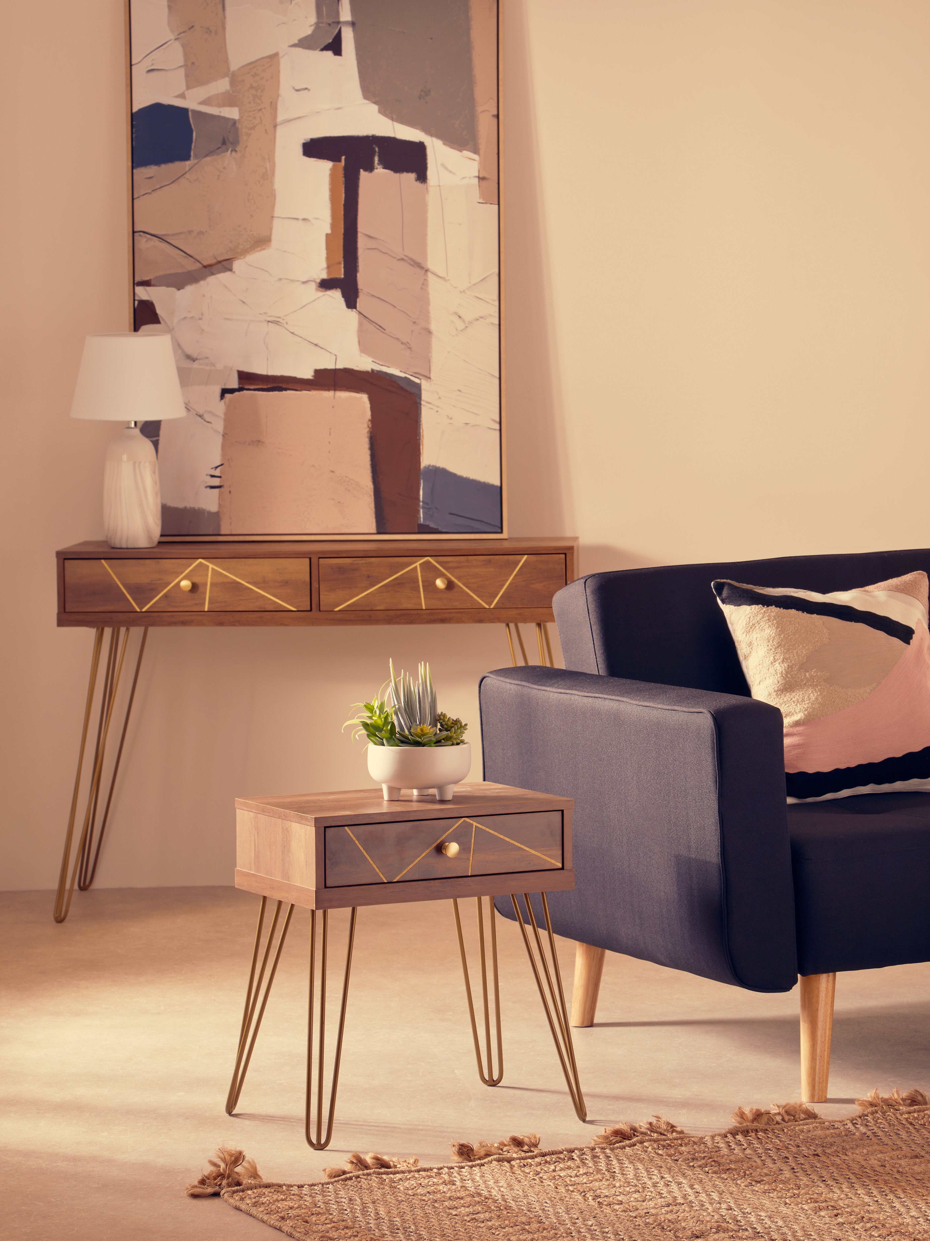 Ophelia Brown Wood & Gold Console Table