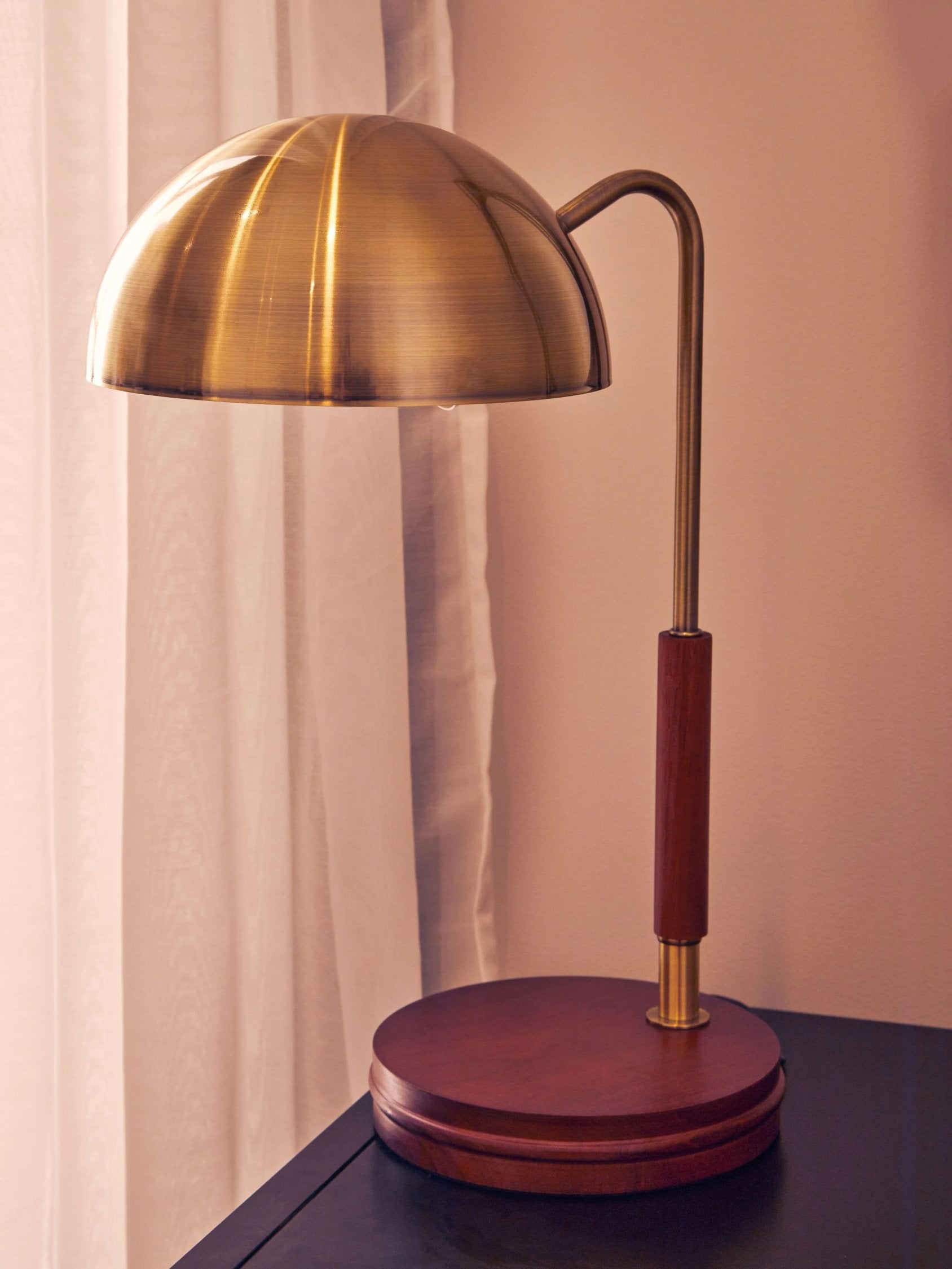 Bramwell Antique Brass Finish & Wood Base Task Lamp