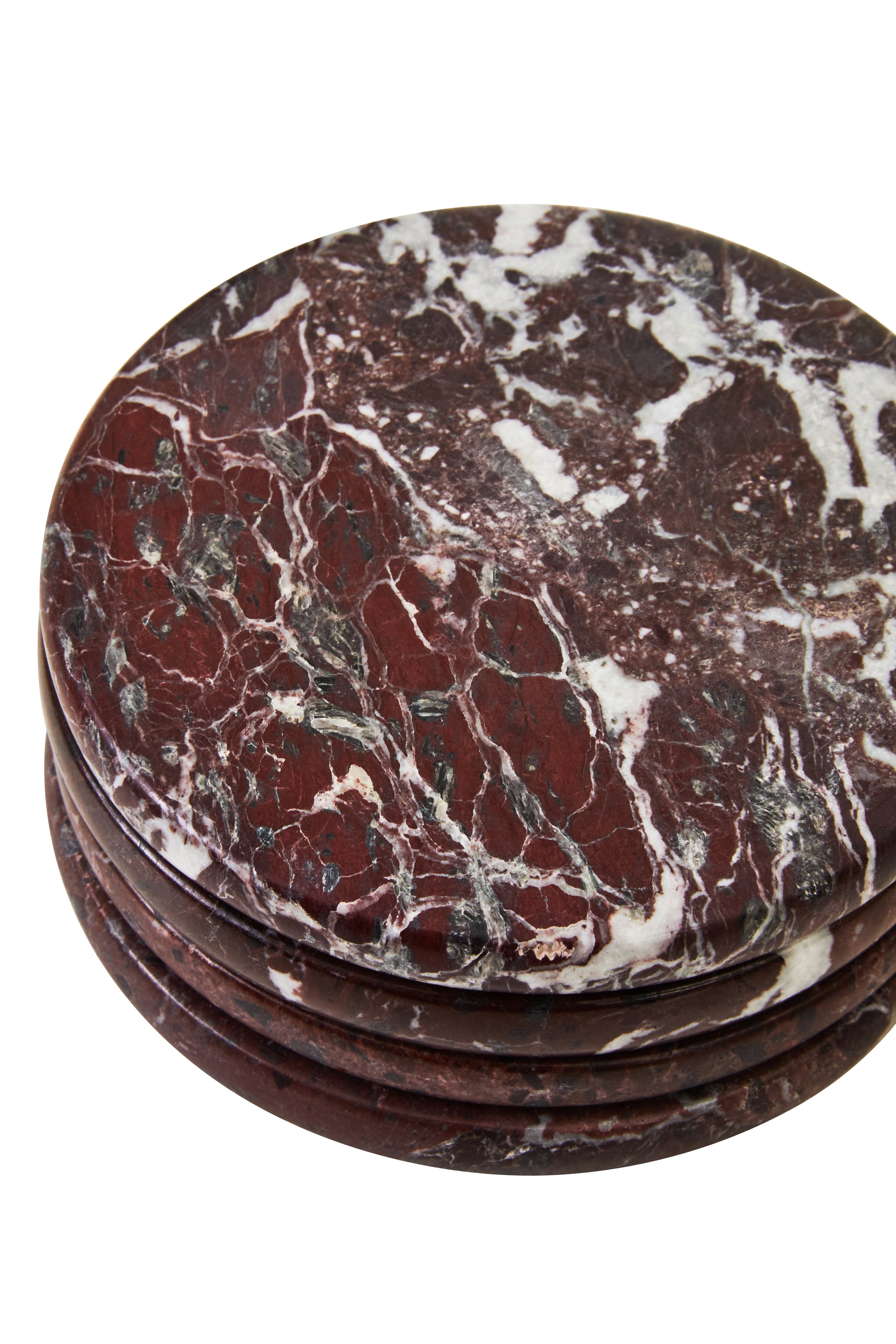 Set of 4 Toluca Red Marble Round Coasters