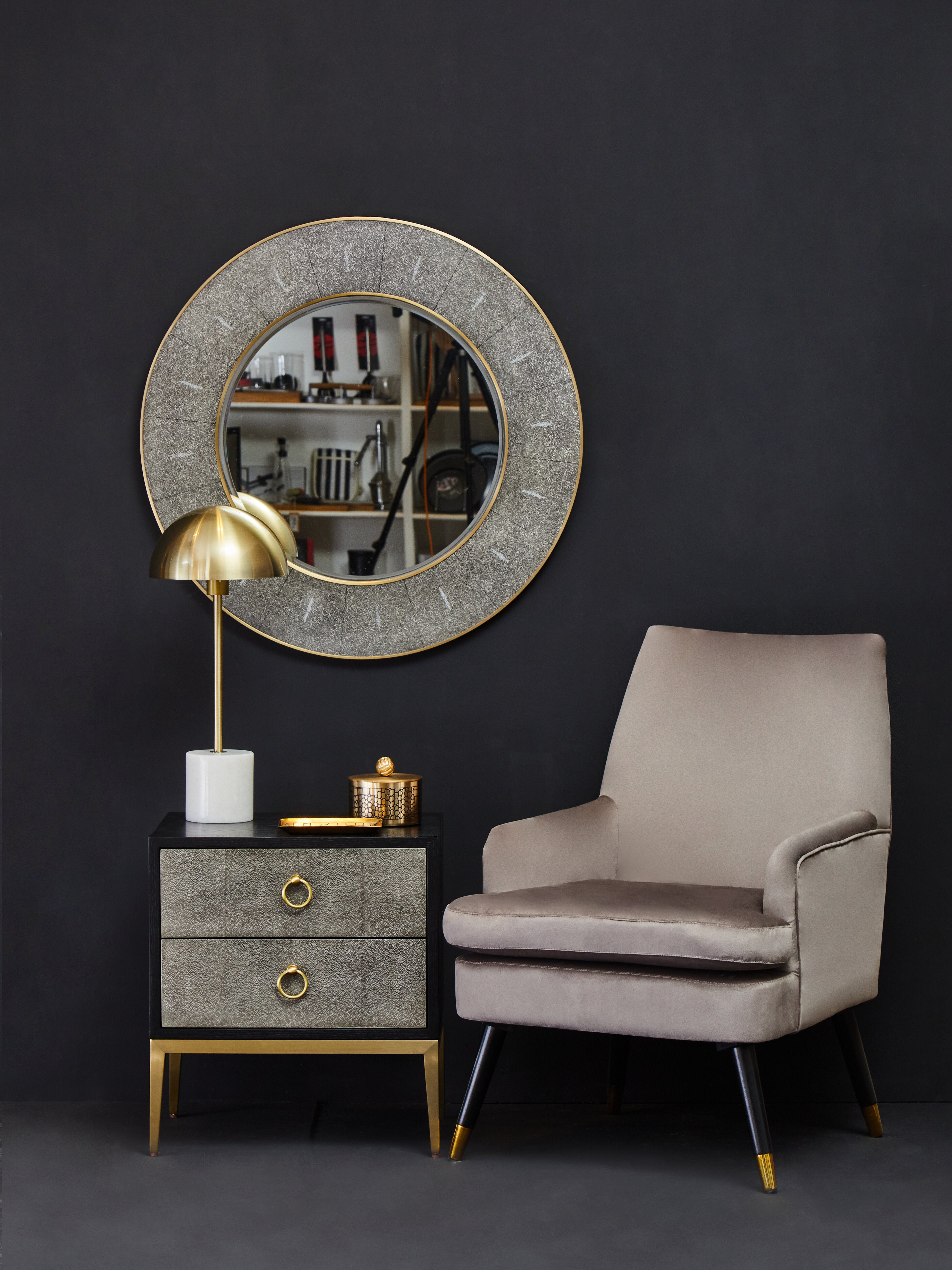 Roselle Grey Faux Shagreen Side Table | 2 Drawers