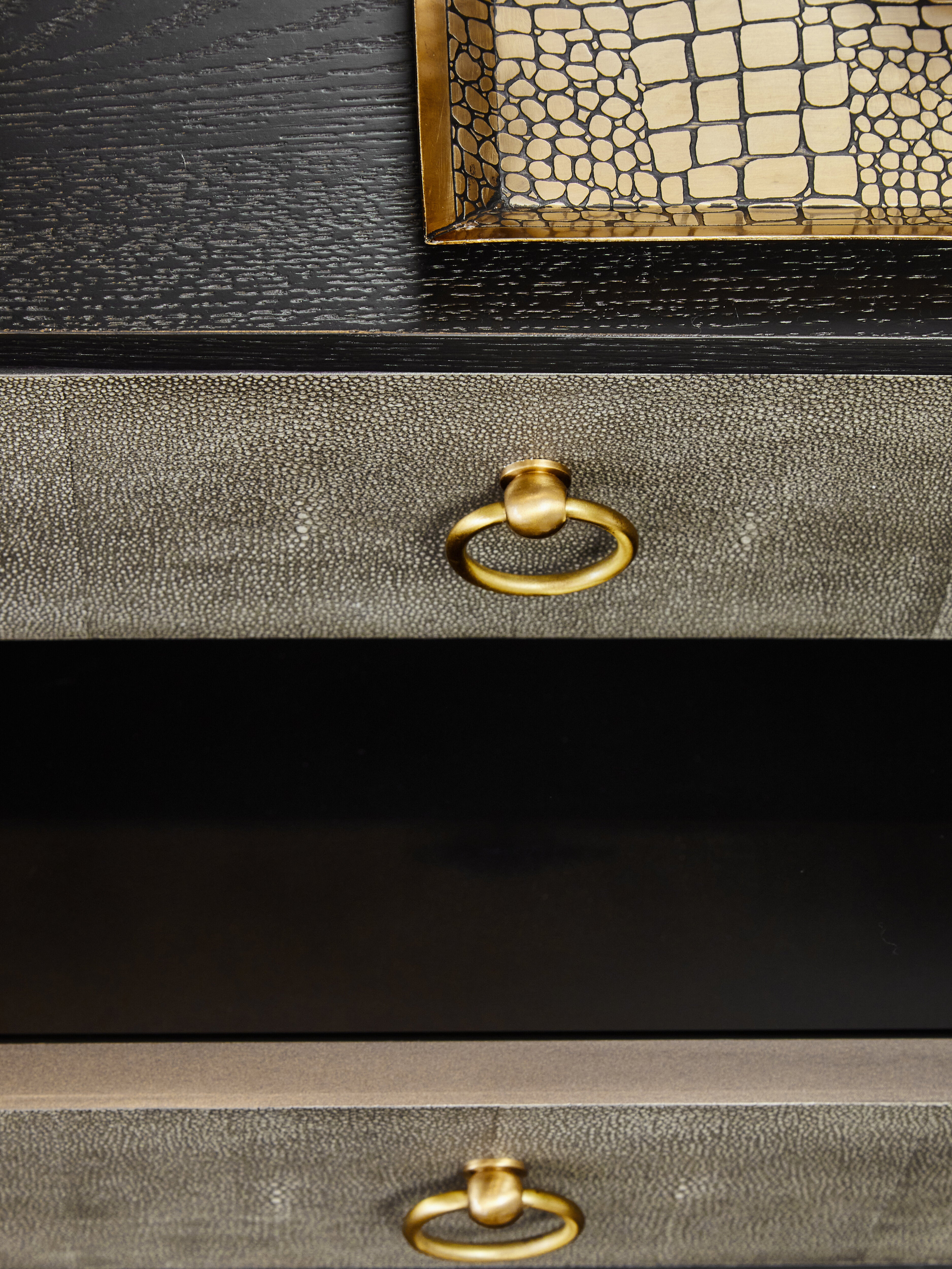 Roselle Grey Faux Shagreen Side Table | 2 Drawers