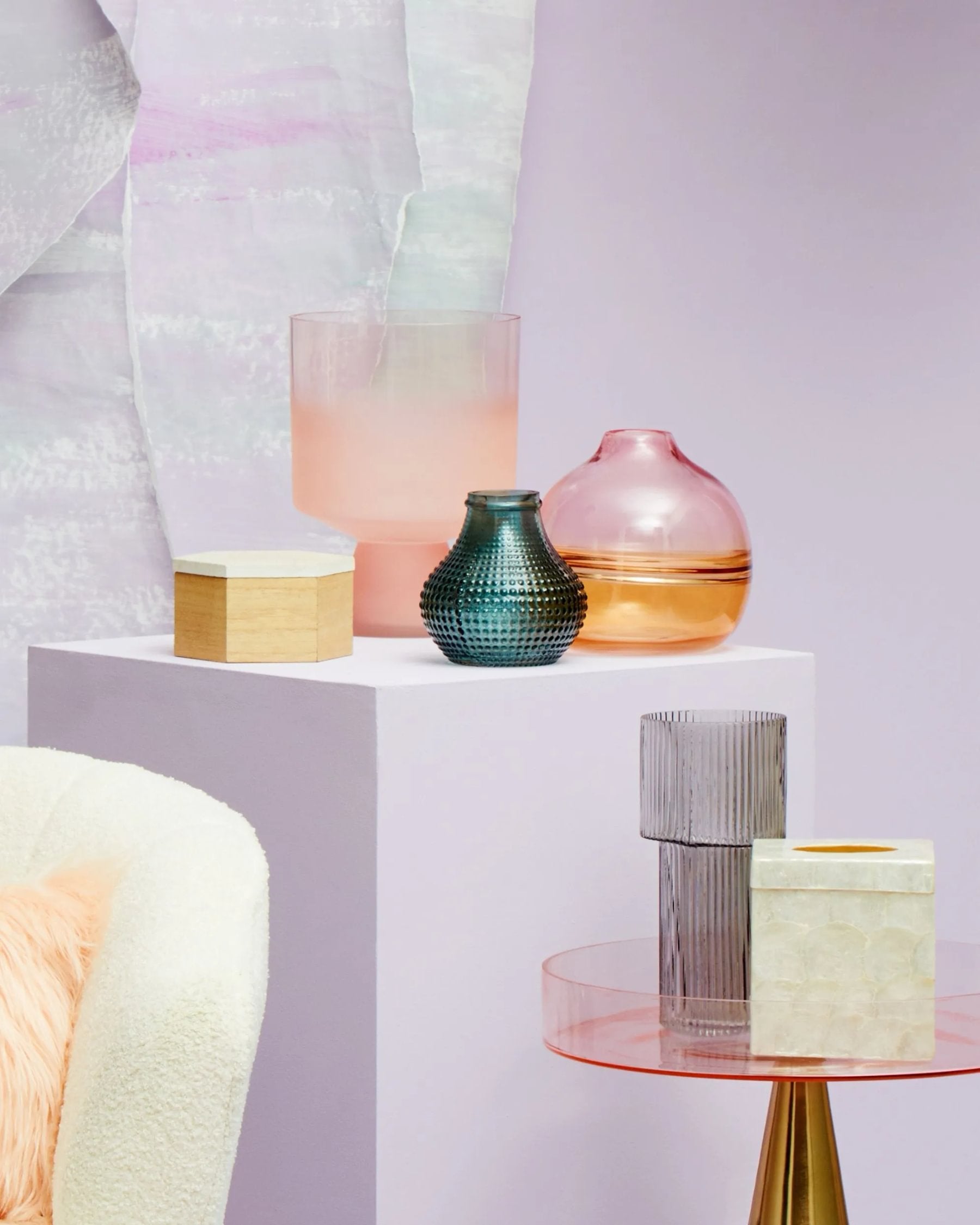 Prism Large Ribbed Grey Glass Vase