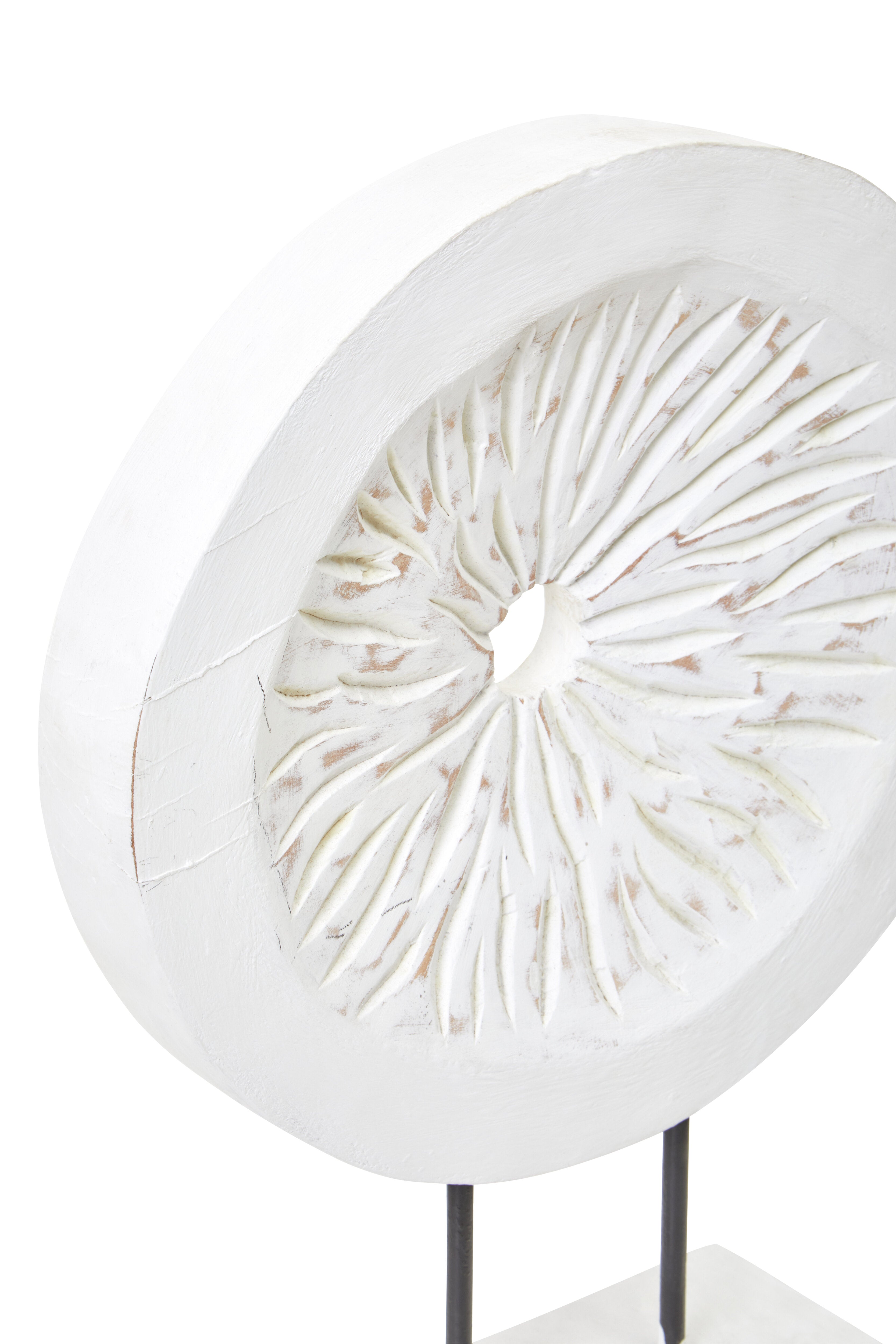 Osprey Distressed White Carved Wood Round Sculpture | Small