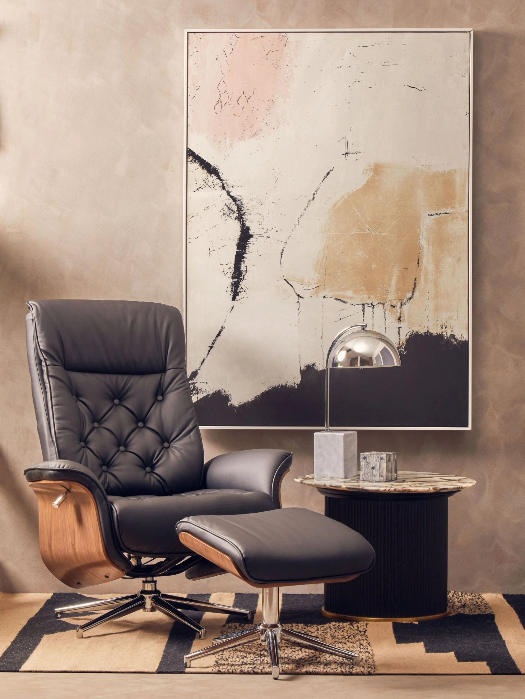 Langford Chrome Finish & Grey Marble Table Lamp