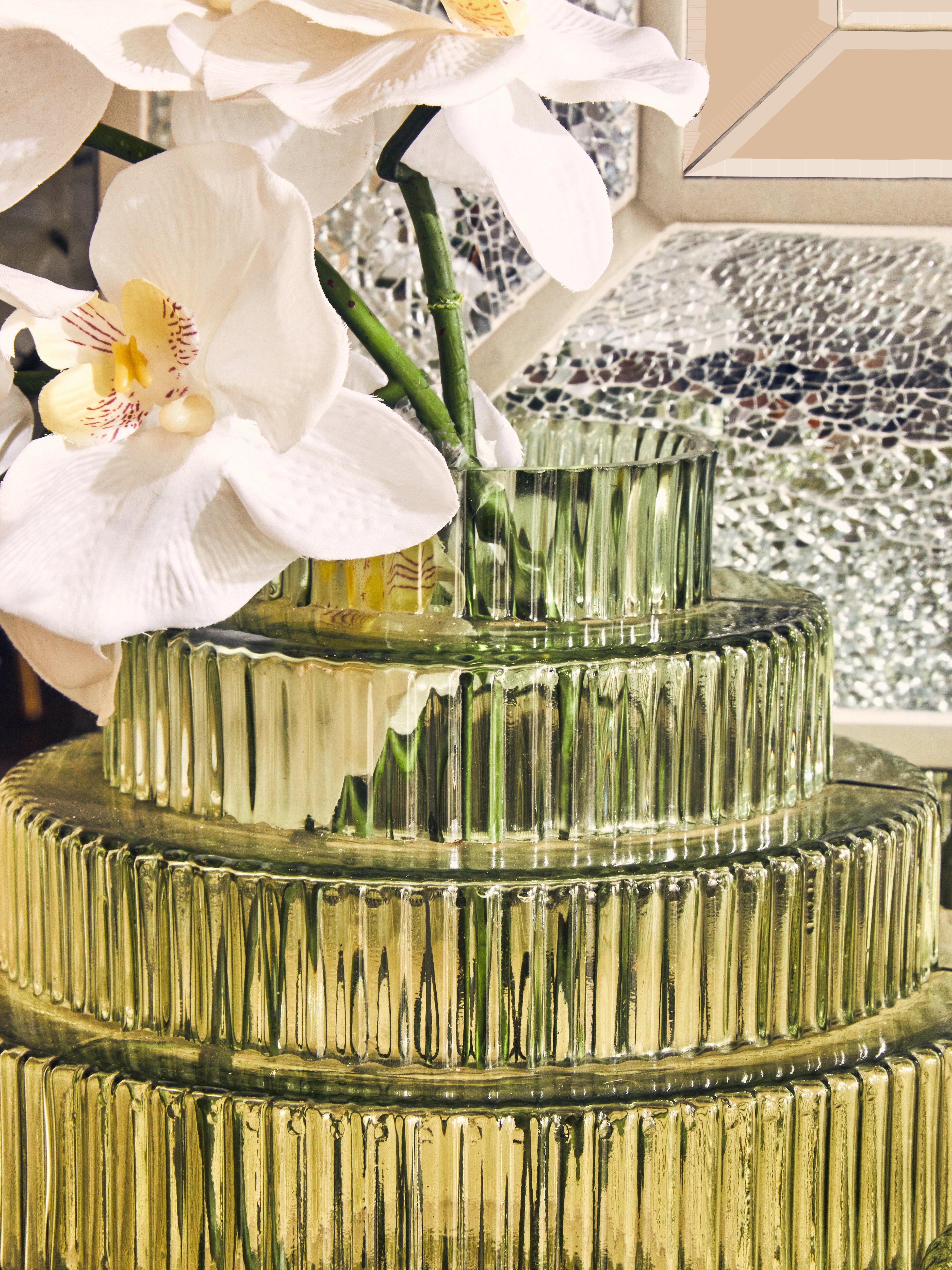 Ackley Tiered Ribbed Soft Green Glass Vase | Large