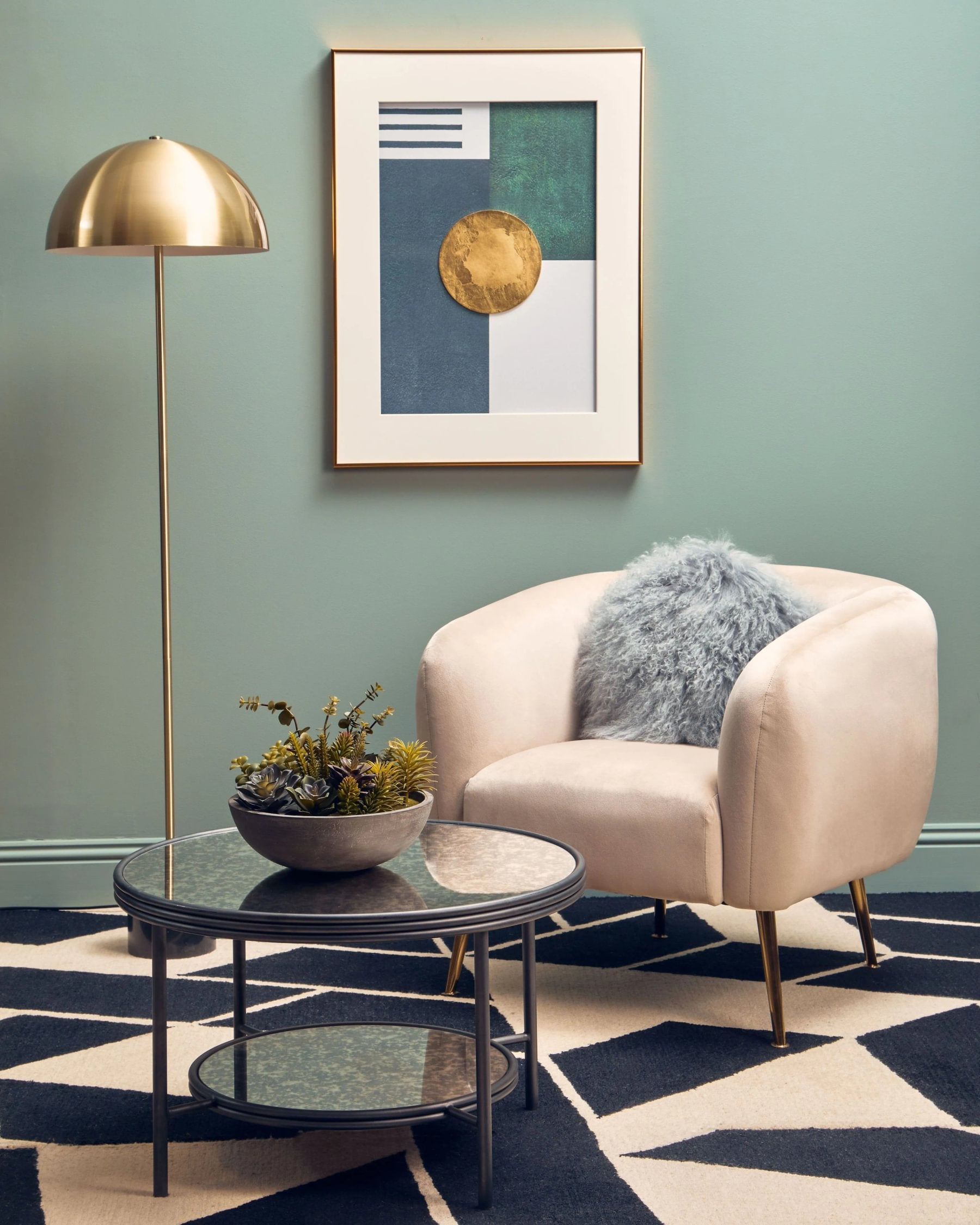 Langford Brushed Brass Finish & Black Marble Floor Lamp