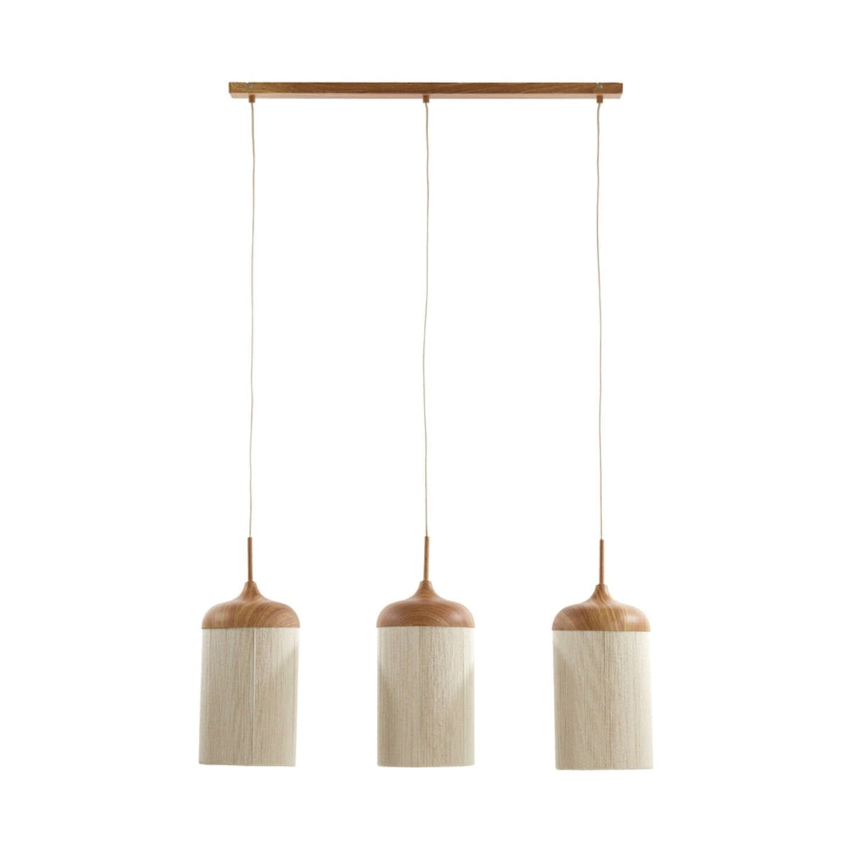 Dania Natural Wood Effect & Cream Rope 3 Light Pendant Light 90cm