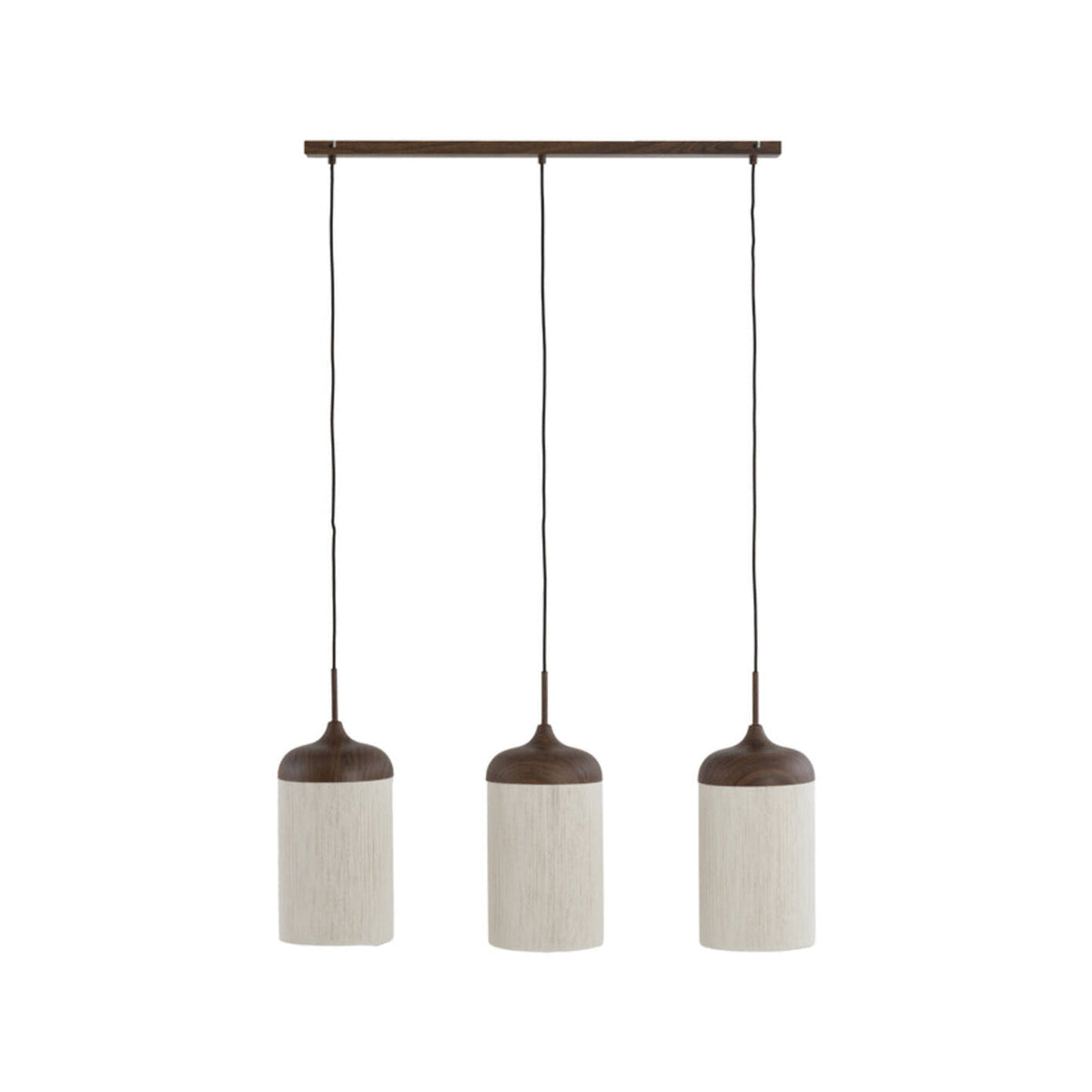 Dania Dark Brown Wood Effect & Cream Rope 3 Light Pendant Light 90cm