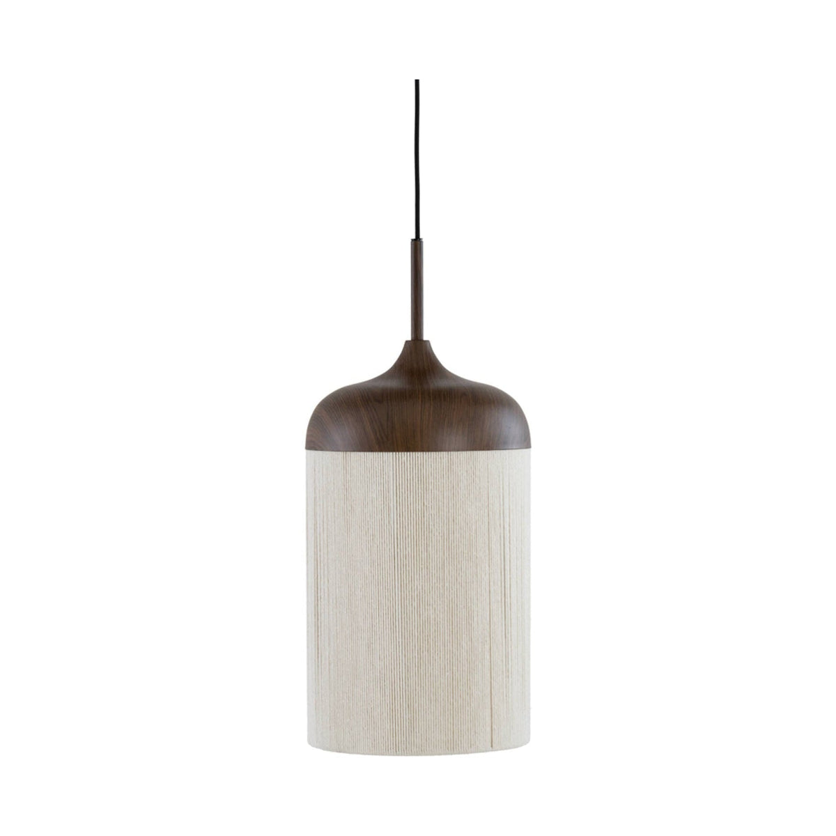 Dania Dark Brown Wood Effect & Cream Rope Pendant Light 27.5cm