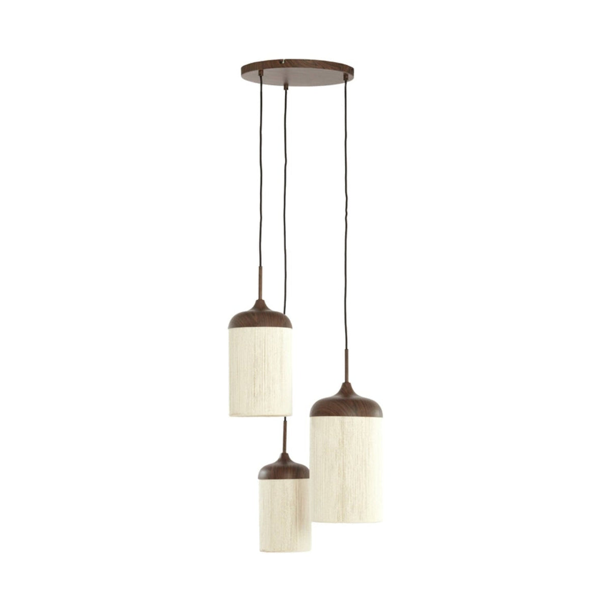 Dania Dark Brown Wood Effect & Cream Rope 3 Light Pendant Light 35cm