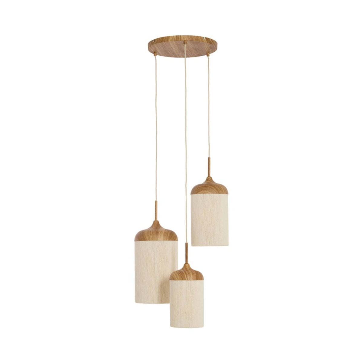 Dania Natural Wood Effect & Cream Rope 3 Light Pendant Light 35cm