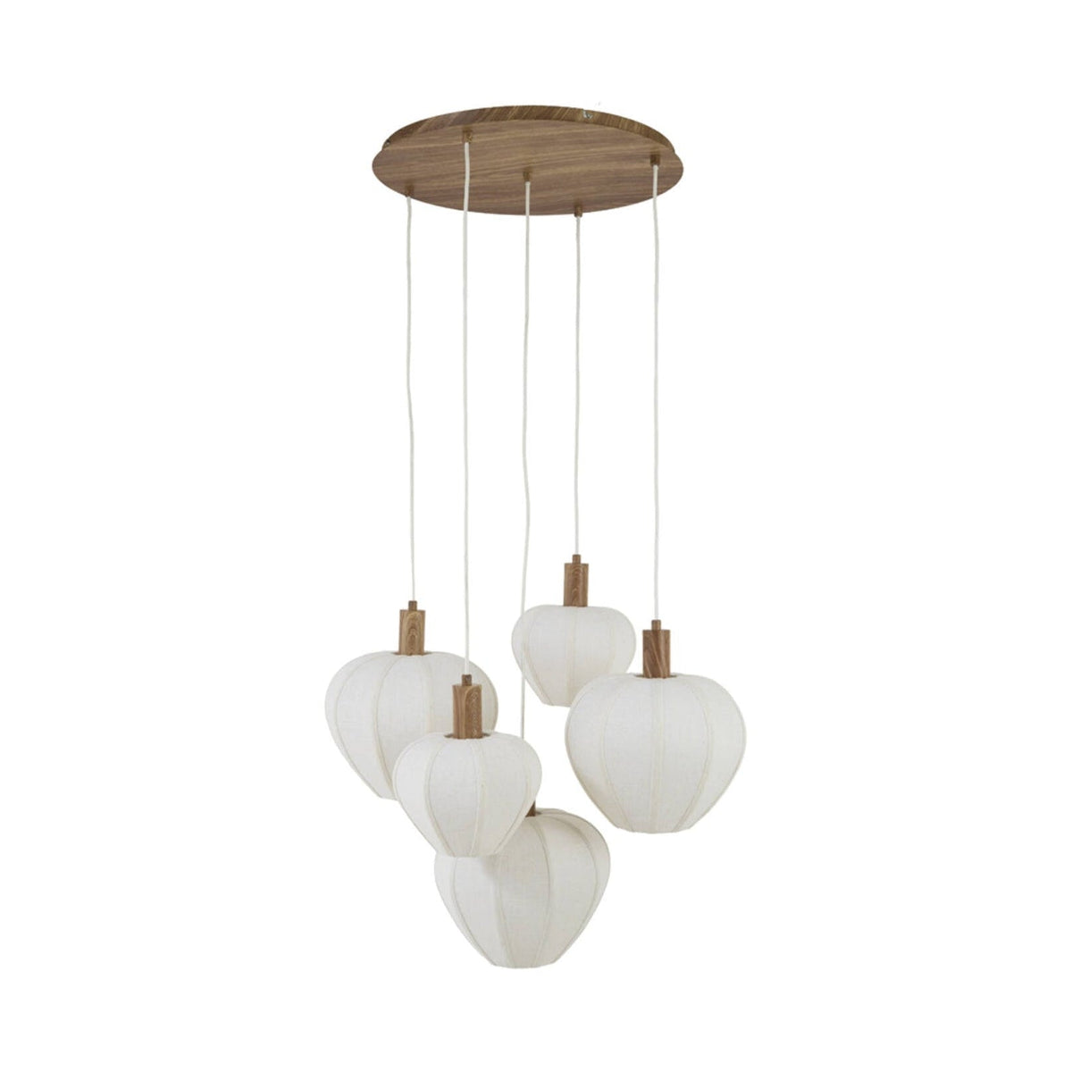 Huxi Natural Wood Effect & Cream Linen 5 Light Pendant Light
