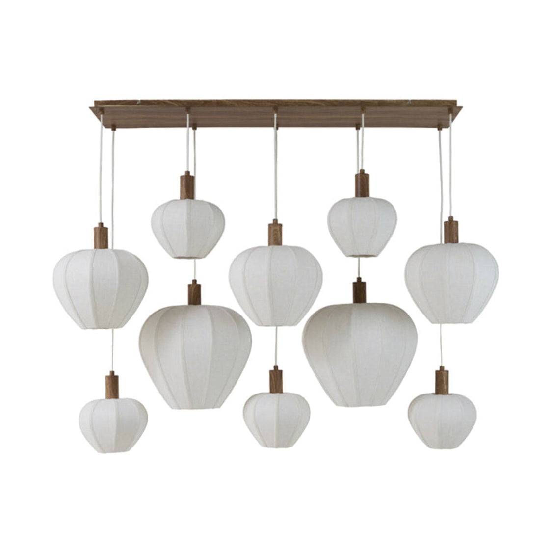 Huxi Natural Wood Effect & Cream Linen 10 Light Pendant Light