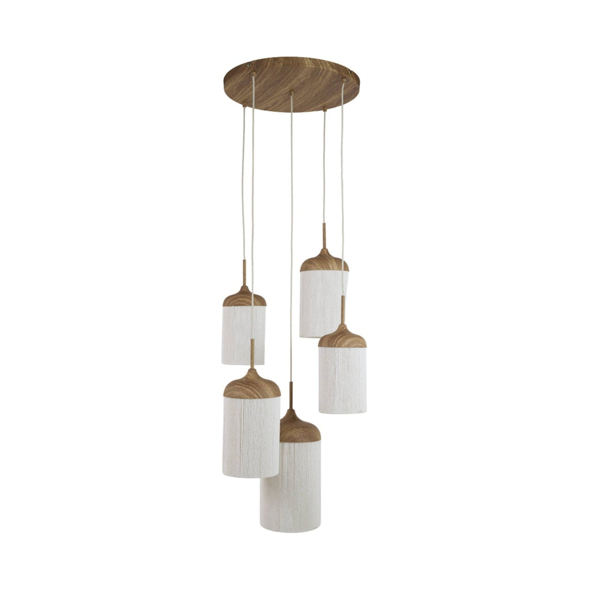 Dania Natural Wood Effect & Cream Rope 5 Light Pendant Light 50cm