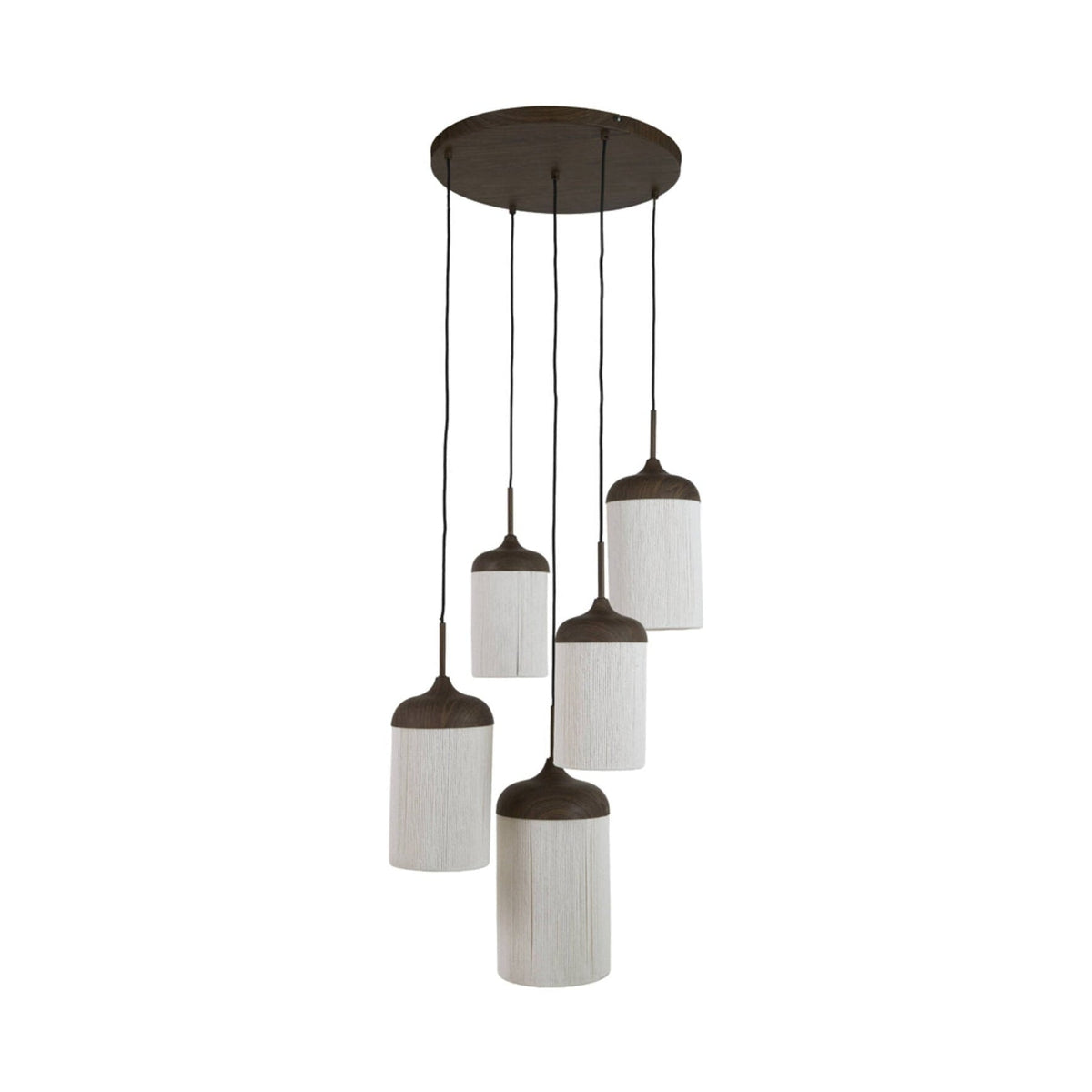 Dania Dark Brown Wood Effect & Cream Rope 5 Light Pendant Light 50cm