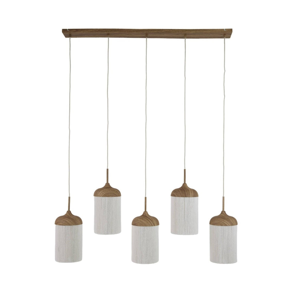 Dania Natural Wood Effect & Cream Rope 5 Light Pendant Light 117cm