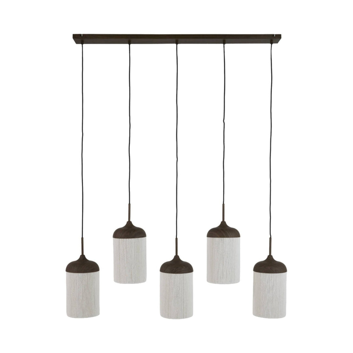 Dania Dark Brown Wood Effect & Cream Rope 5 Light Pendant Light 117cm