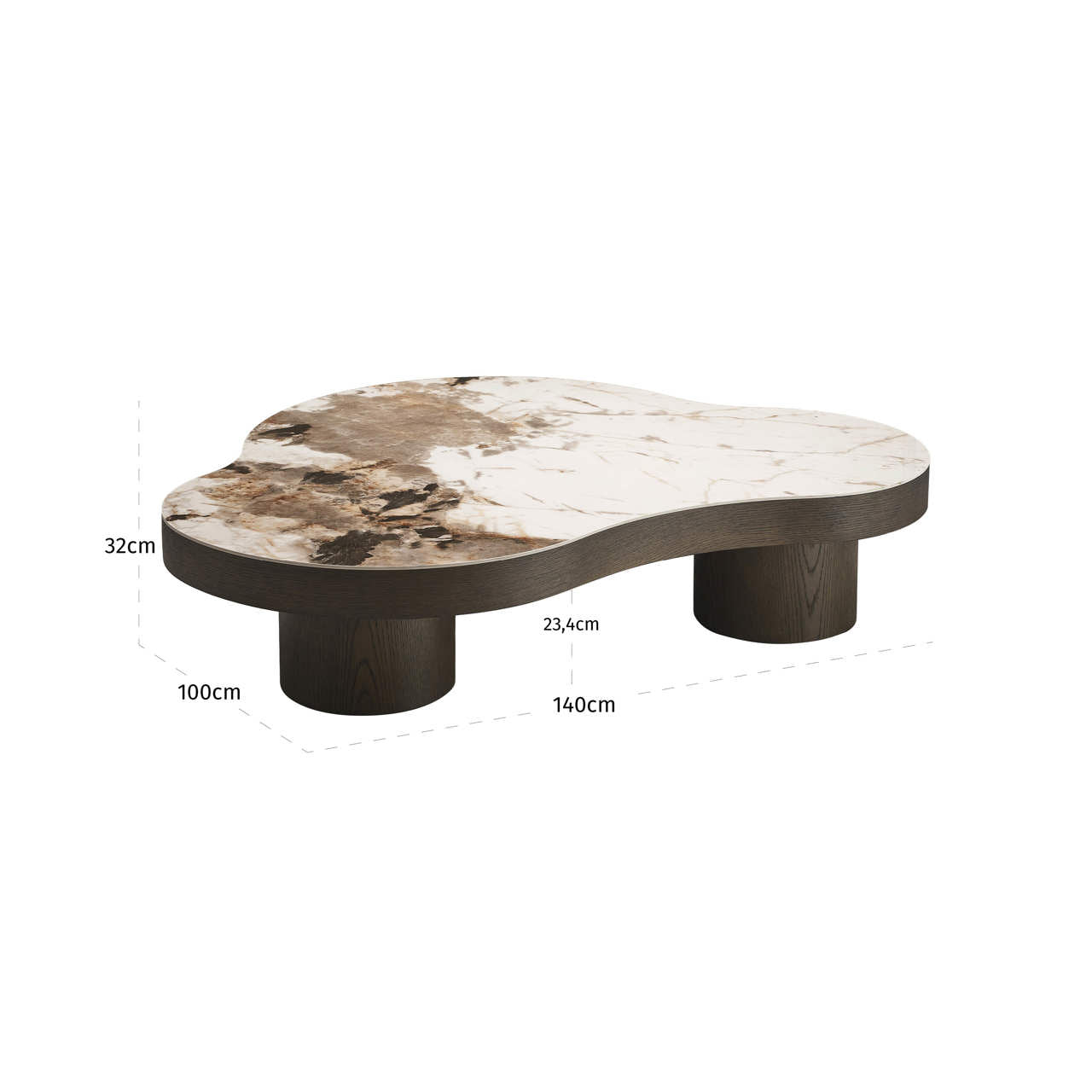 Richmond Interiors Langford Brown Oak Wood & Ceramic Top Abstract Coffee Table