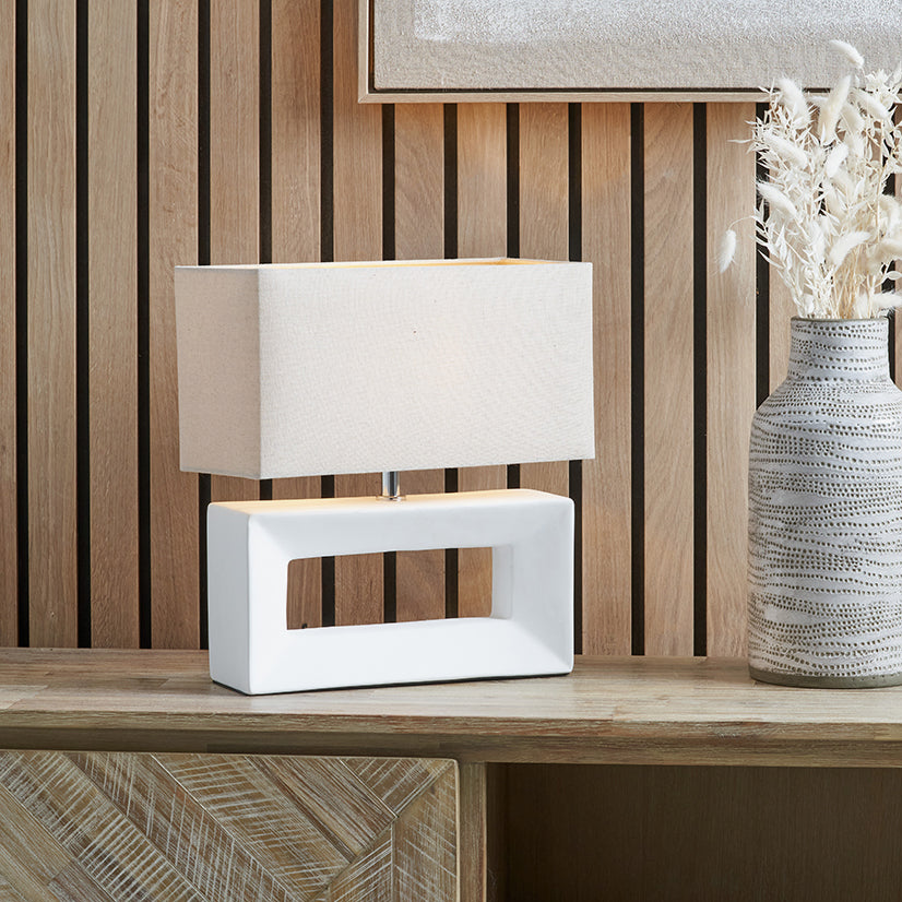 Block White Ceramic Rectangular Table Lamp