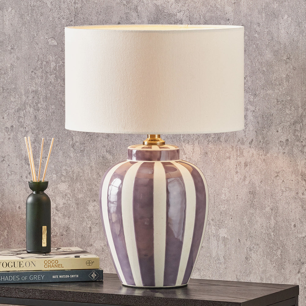 Priscilla Lilac Stripped Ceramic Table Lamp - Base Only