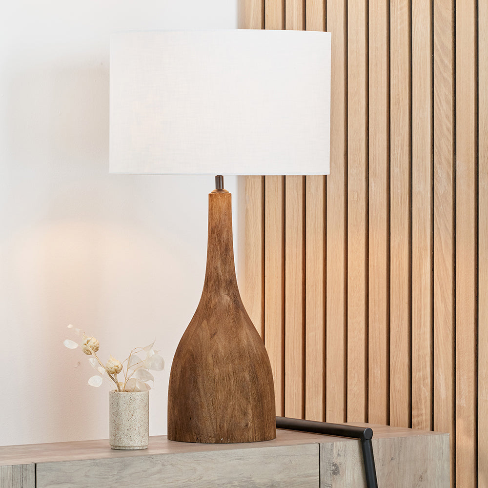 Corella Chocolate Brown Mango Wood Curved Table Lamp - Base Only