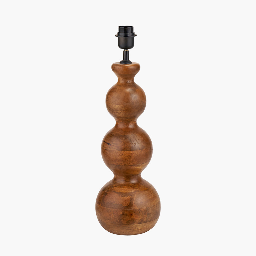 Nyari Brown Oiled Finish Mango Wood 3 Ball Table Lamp with White Linen Shade