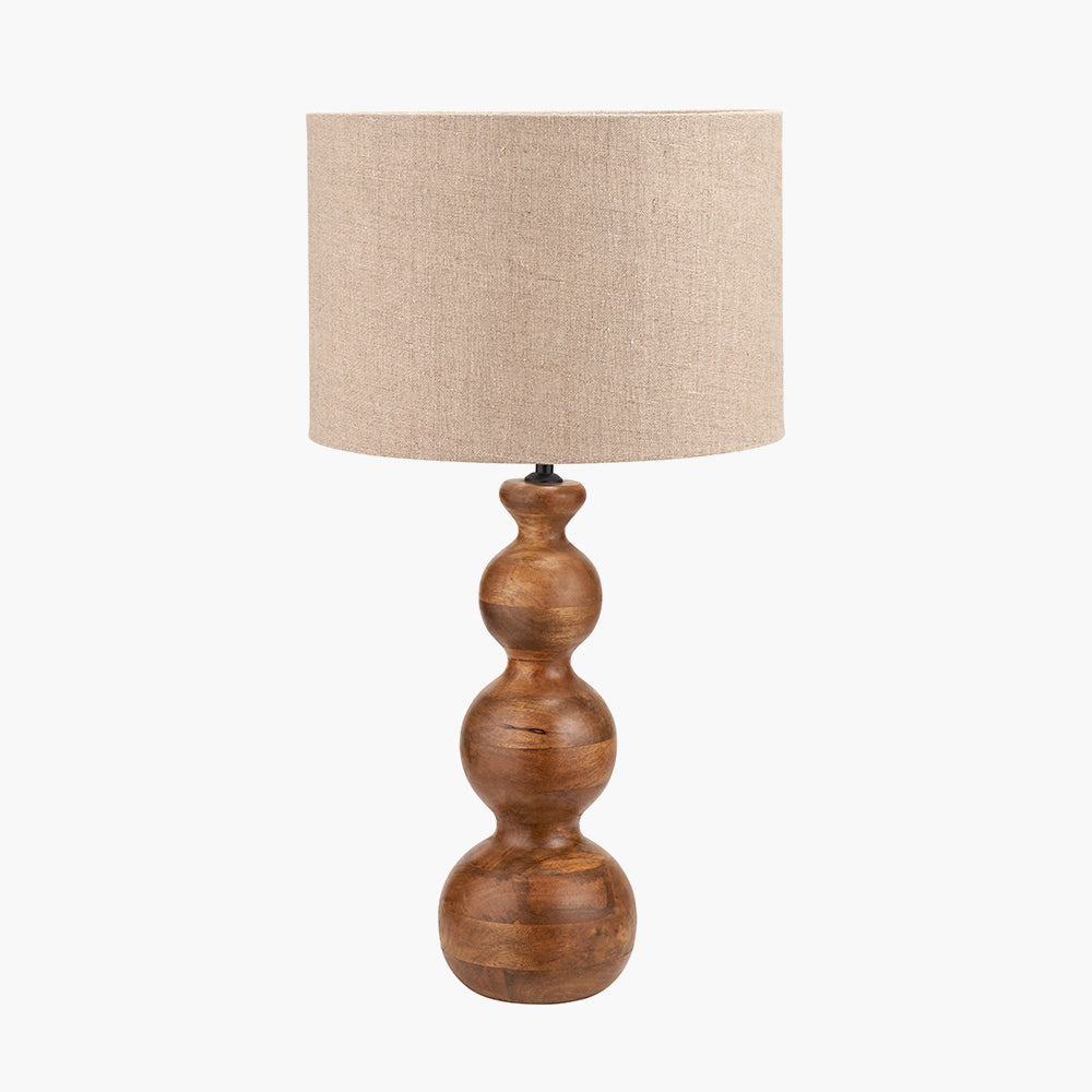 Nyari Brown Oiled Finish Mango Wood 3 Ball Table Lamp with White Linen Shade