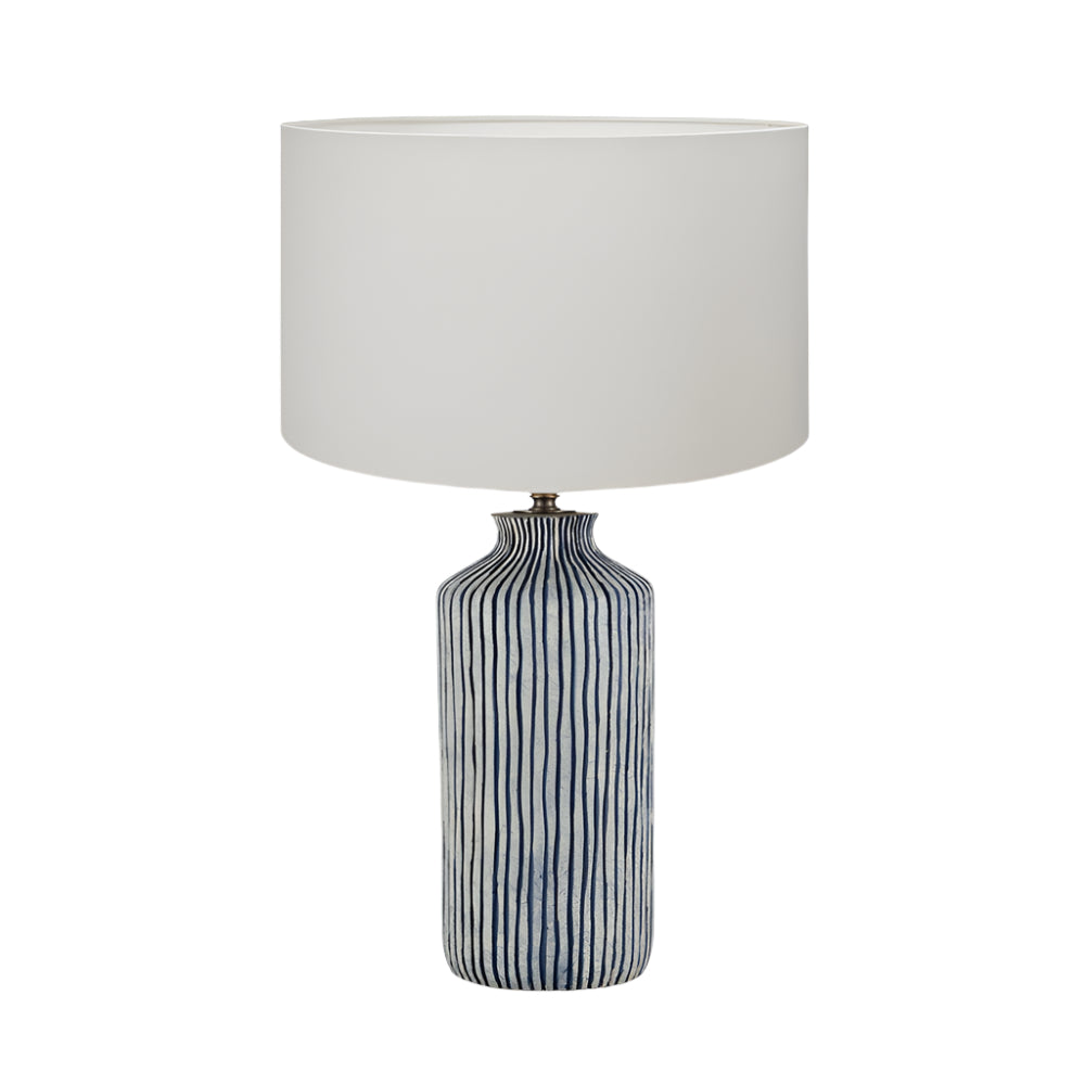 Bude Blue & White Stripe Stoneware Table Lamp with White Lampshade