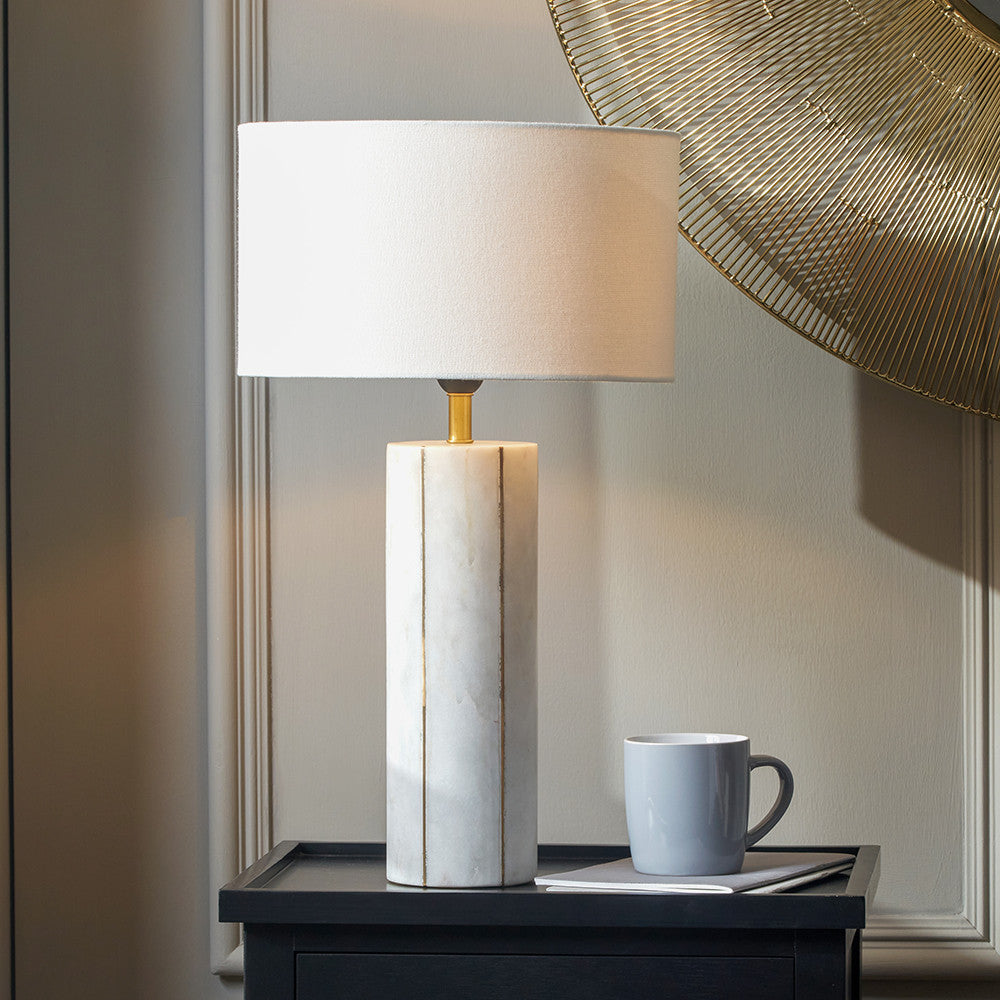 Venetia White Marble & Gold Metal Tall Table Lamp