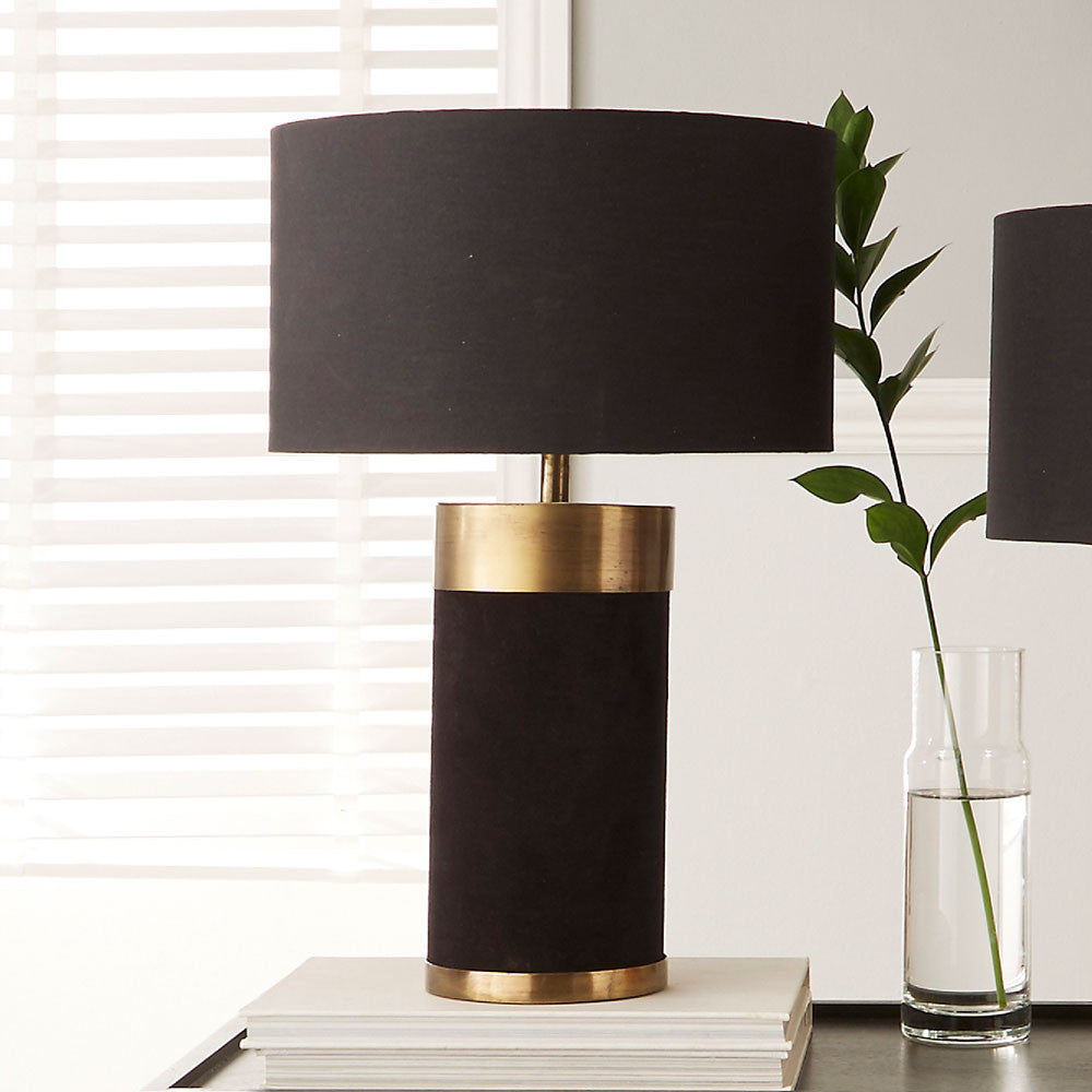 Dempsey Black Velvet & Antique Gold Metal Table Lamp - Base Only