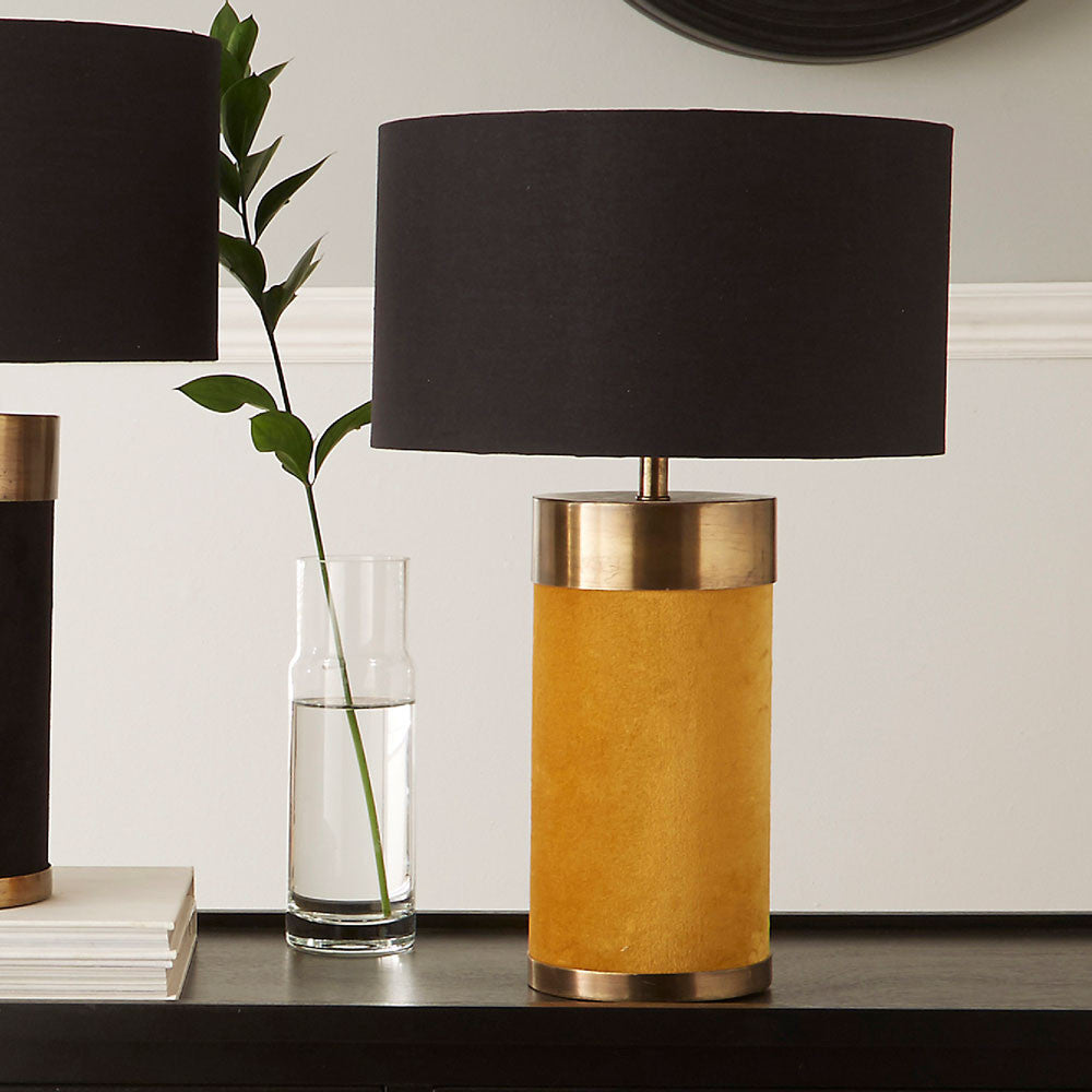 Dempsey Mustard Velvet & Antique Gold Metal Table Lamp - Base Only