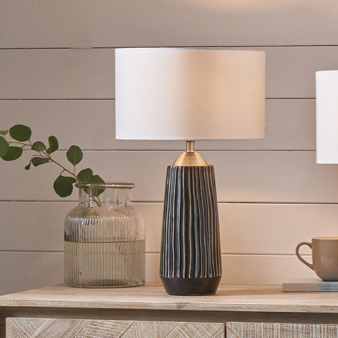 Artemis Black Textured Ceramic & Brushed Silver Tall Table Lamp